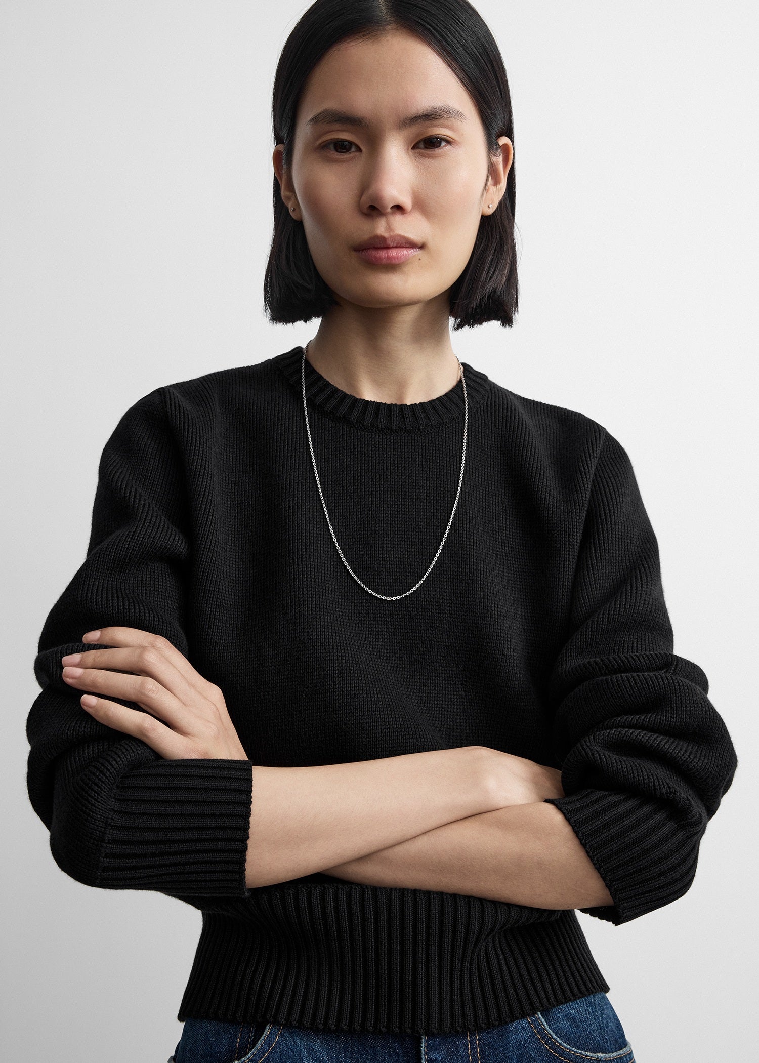 Merino cotton crew knit black