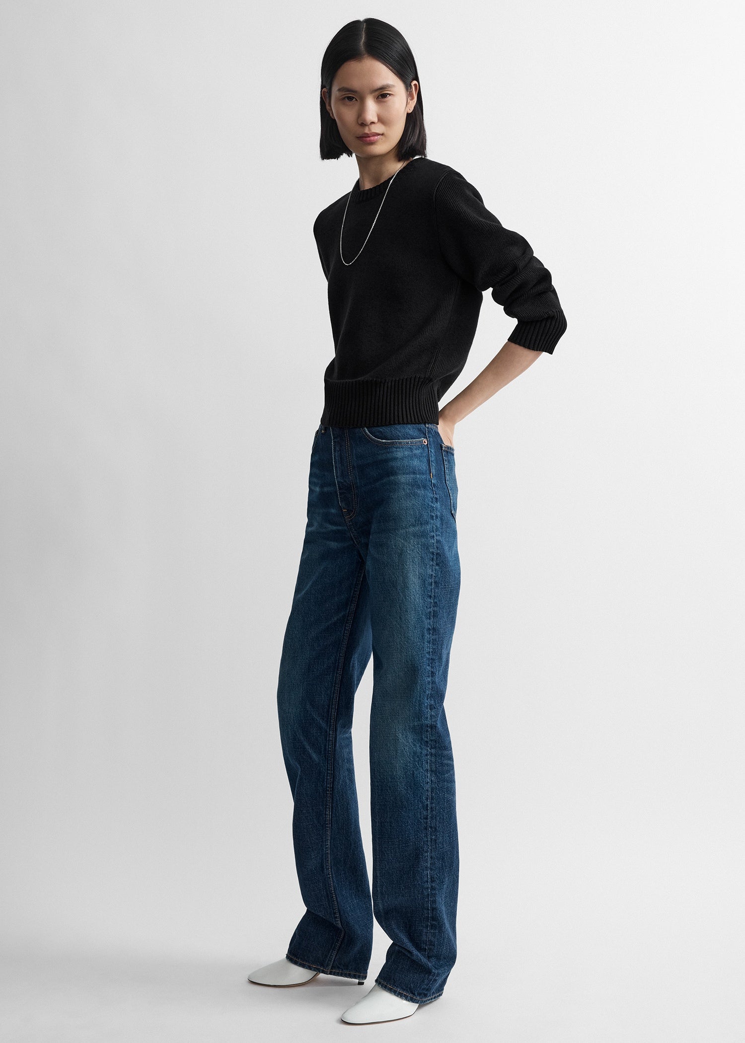 Merino cotton crew knit black