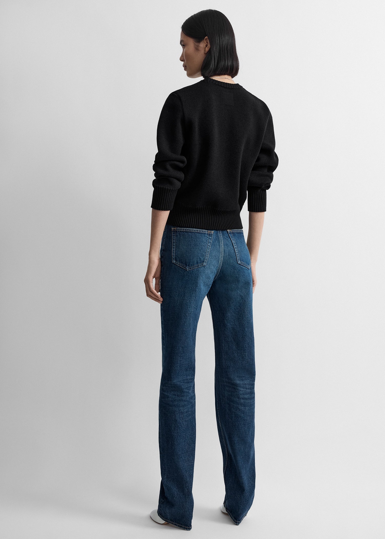 Merino cotton crew knit black