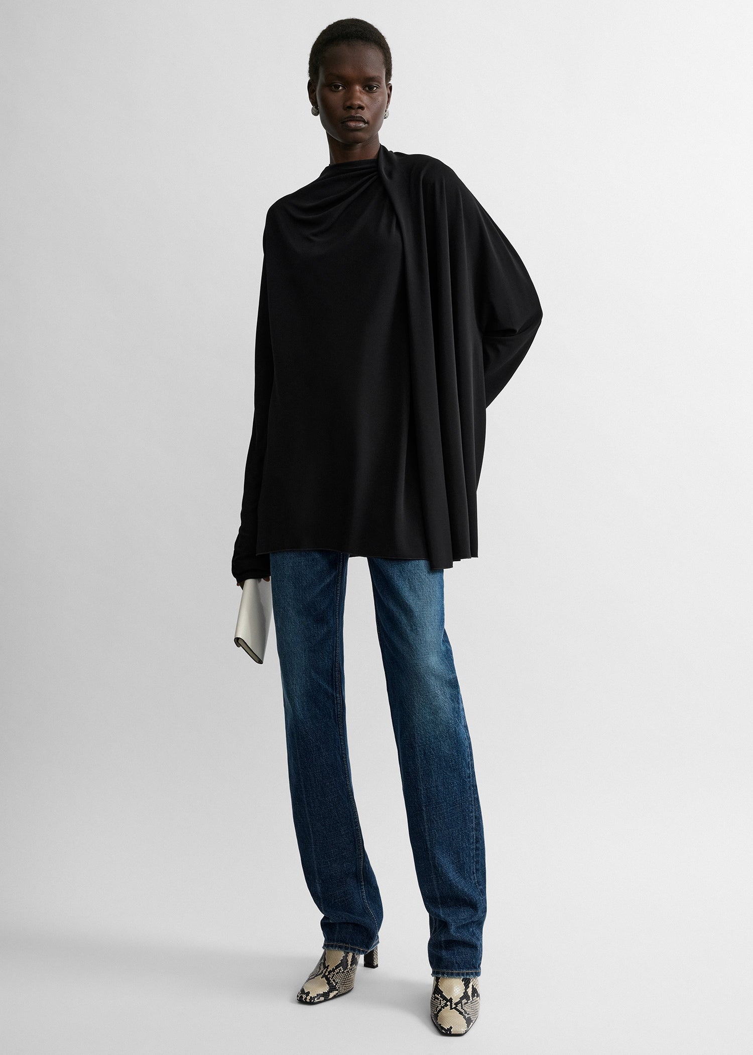Asymmetric draped blouse black