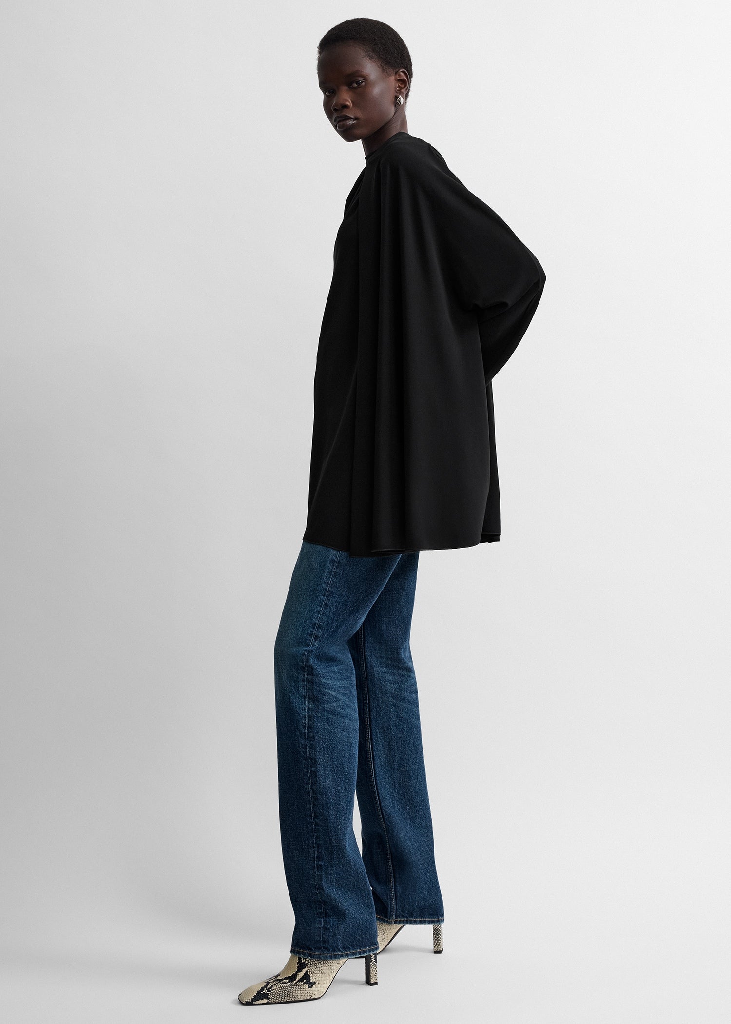 Asymmetric draped blouse black
