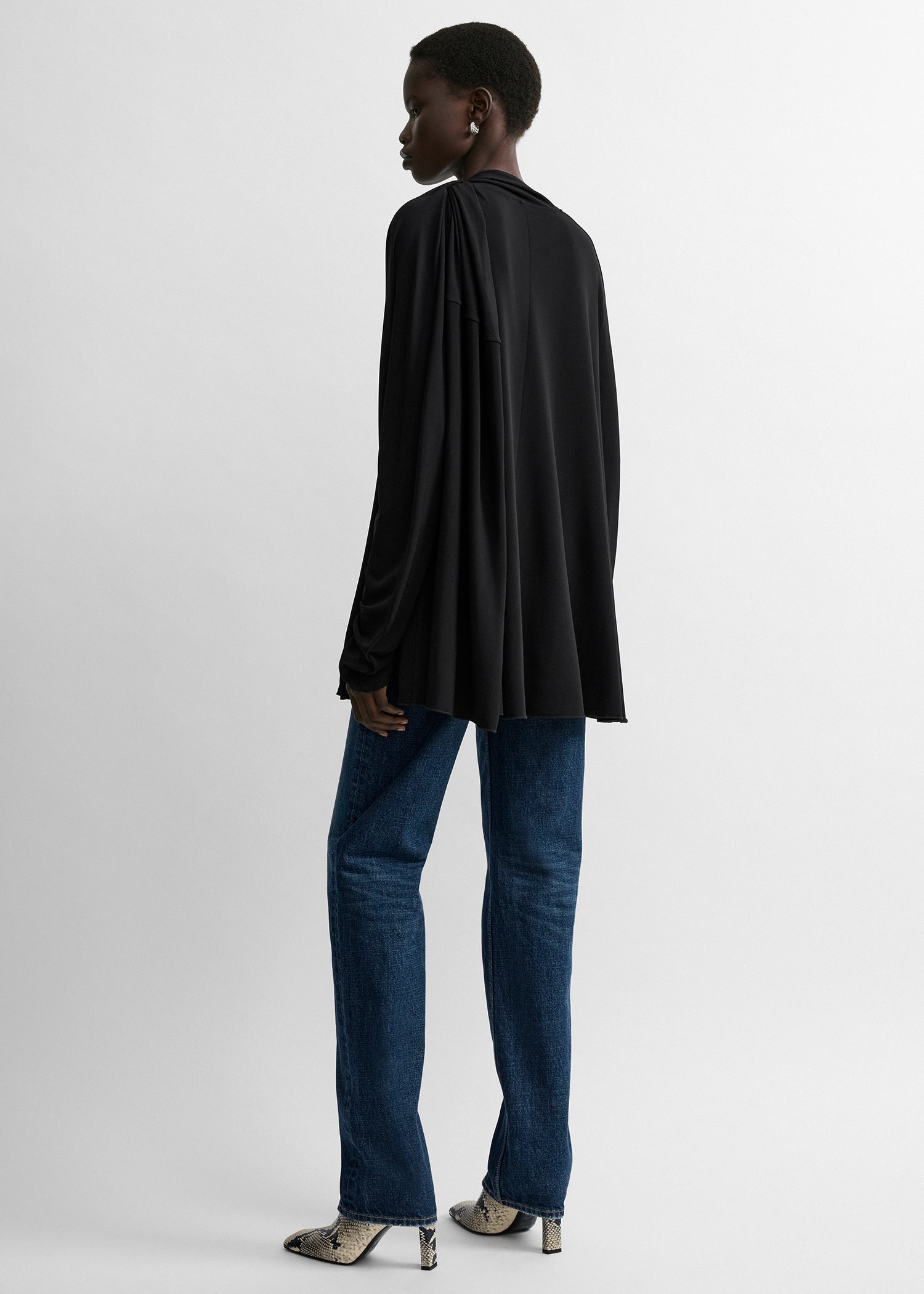 Asymmetric draped blouse black