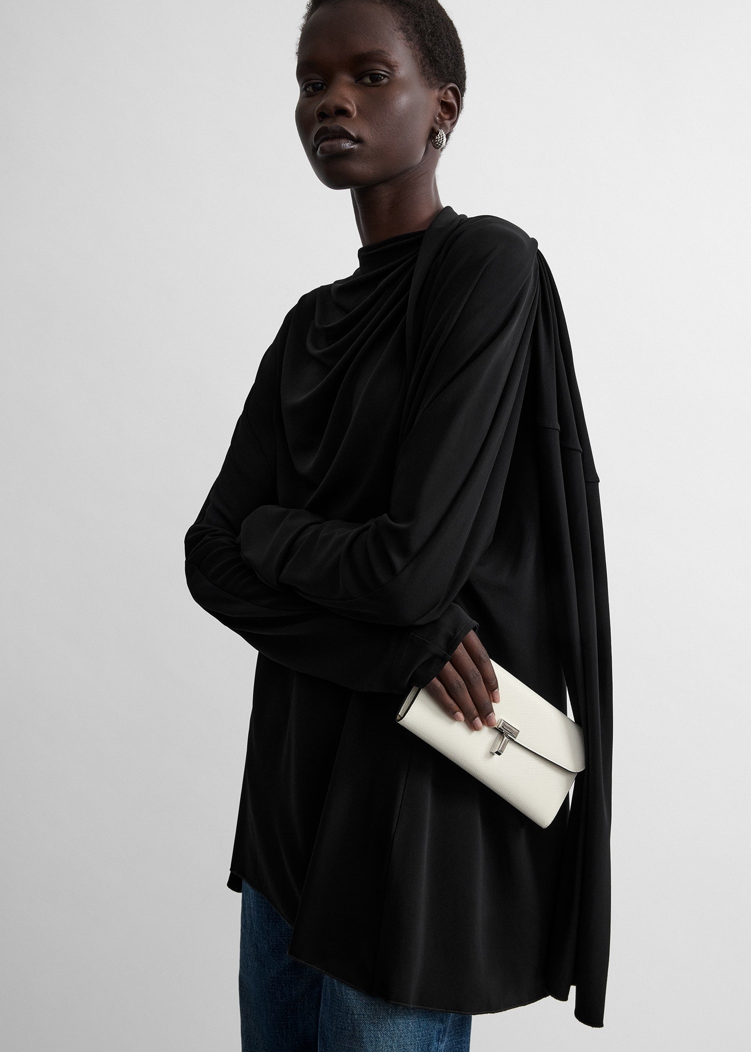 Asymmetric draped blouse black