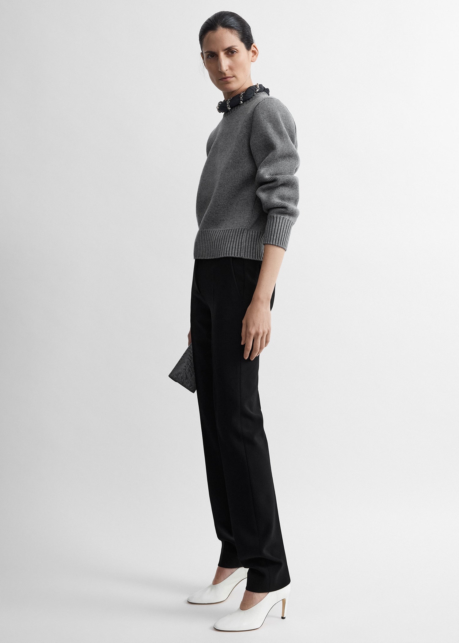 Merino cotton crew knit grey melange