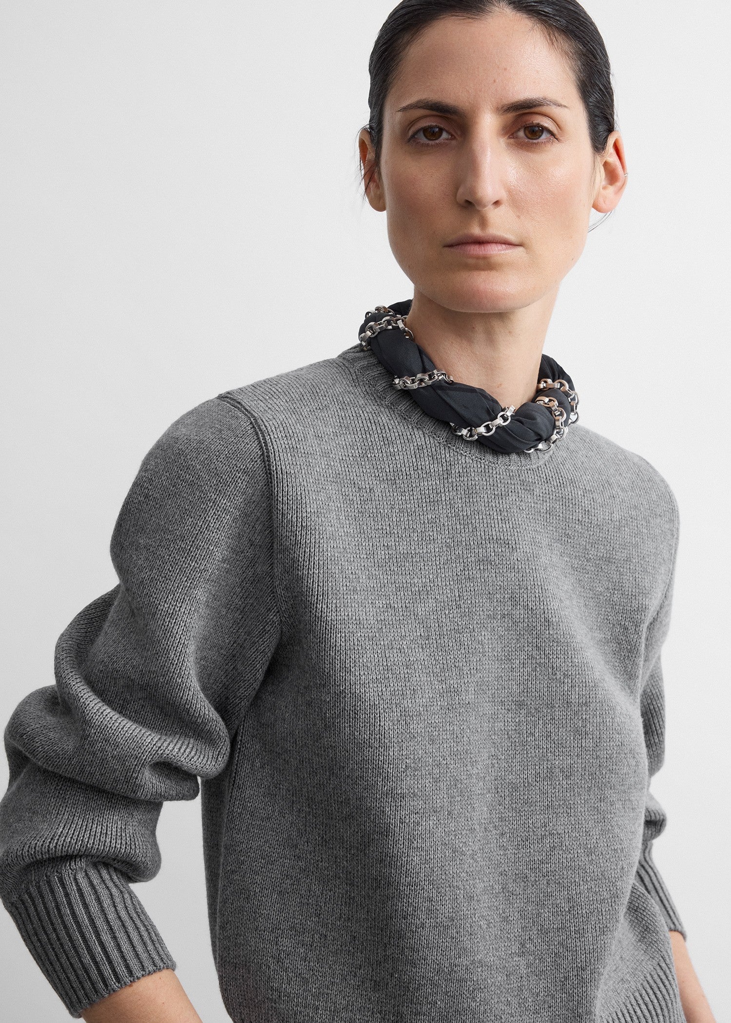 Merino cotton crew knit grey melange