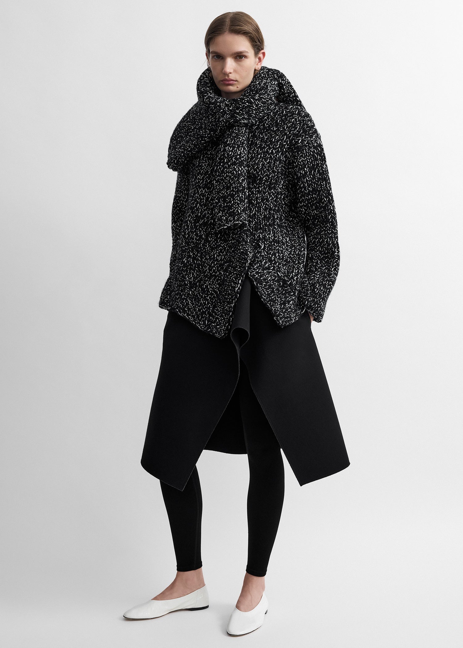 Asymmetric wool silk knit black/ecru