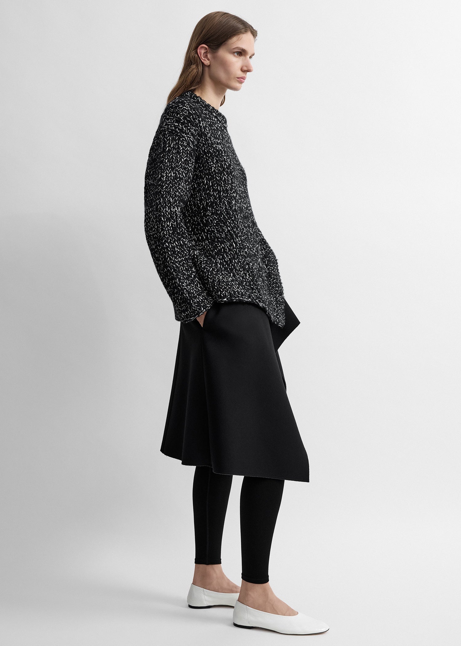 Asymmetric wool silk knit black/ecru