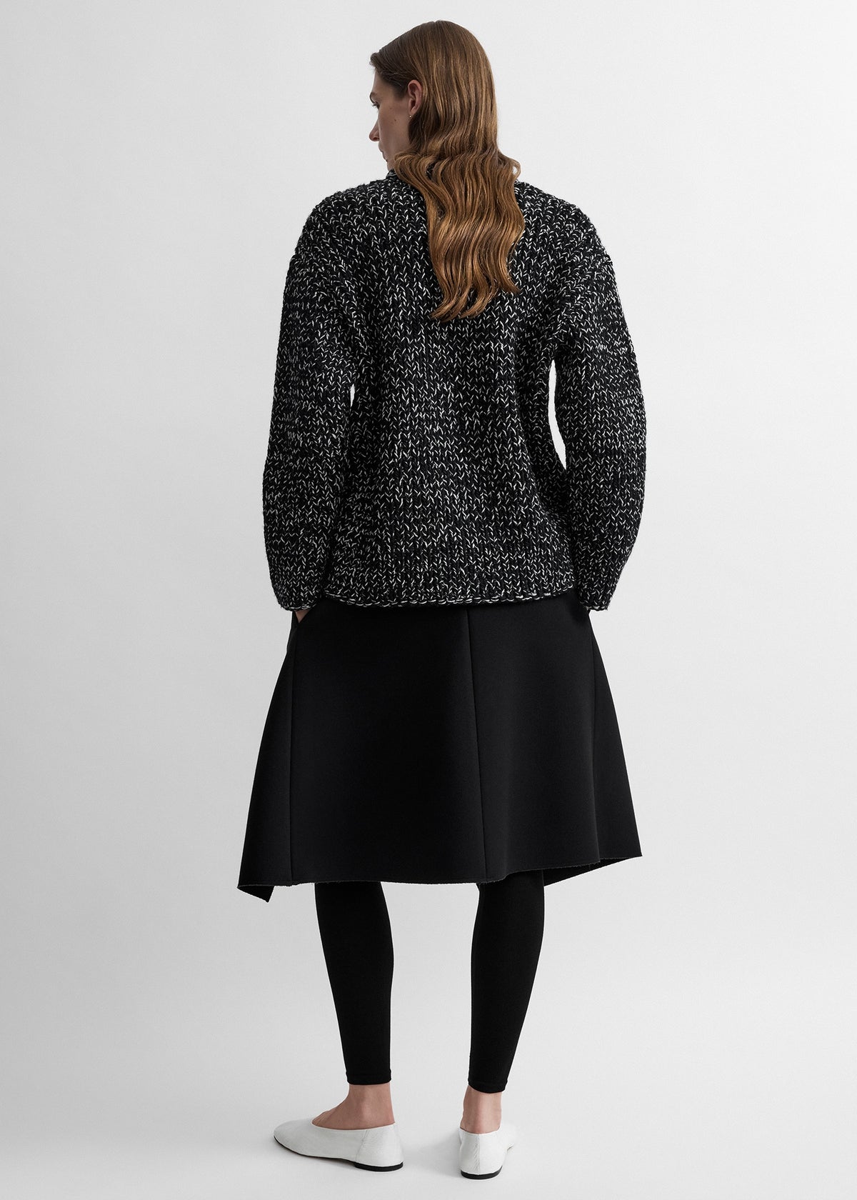 Asymmetric wool silk knit black/ecru