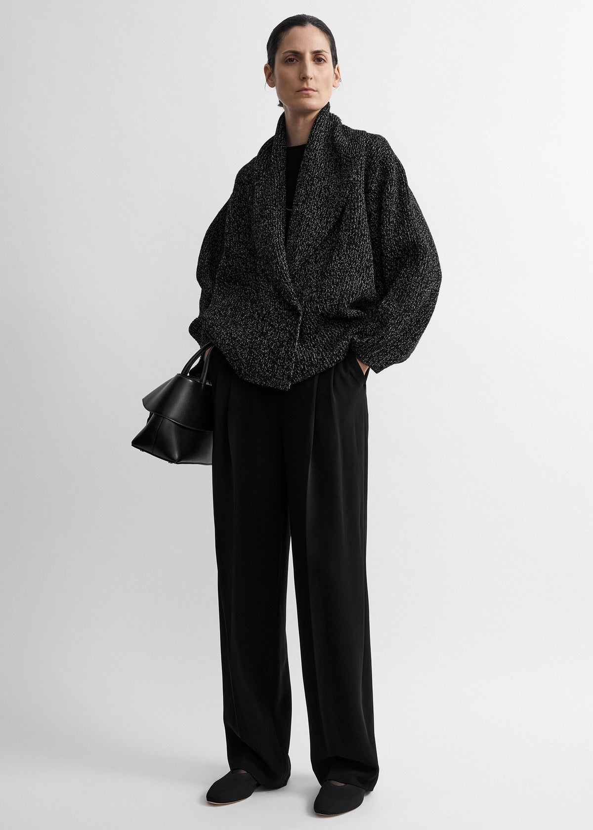 Shawl-lapel cardigan black/white