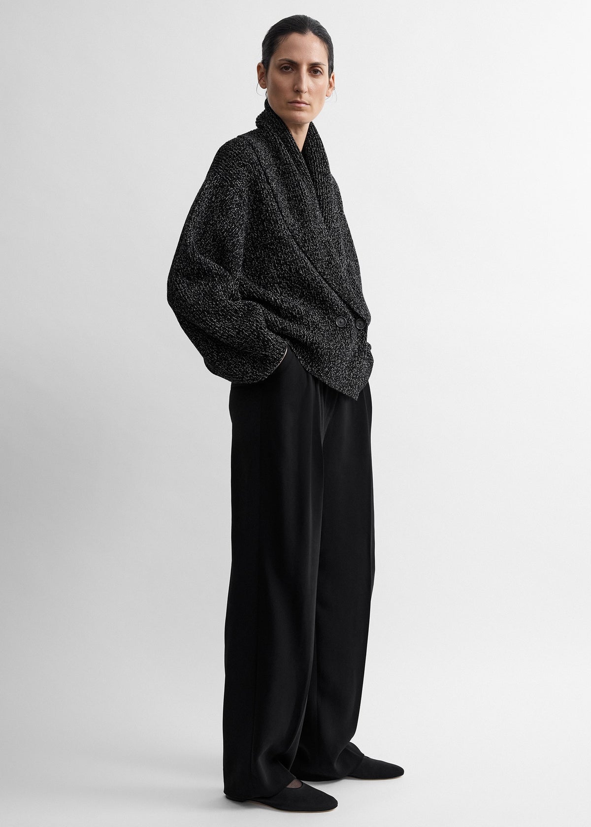 Shawl-lapel cardigan black/white