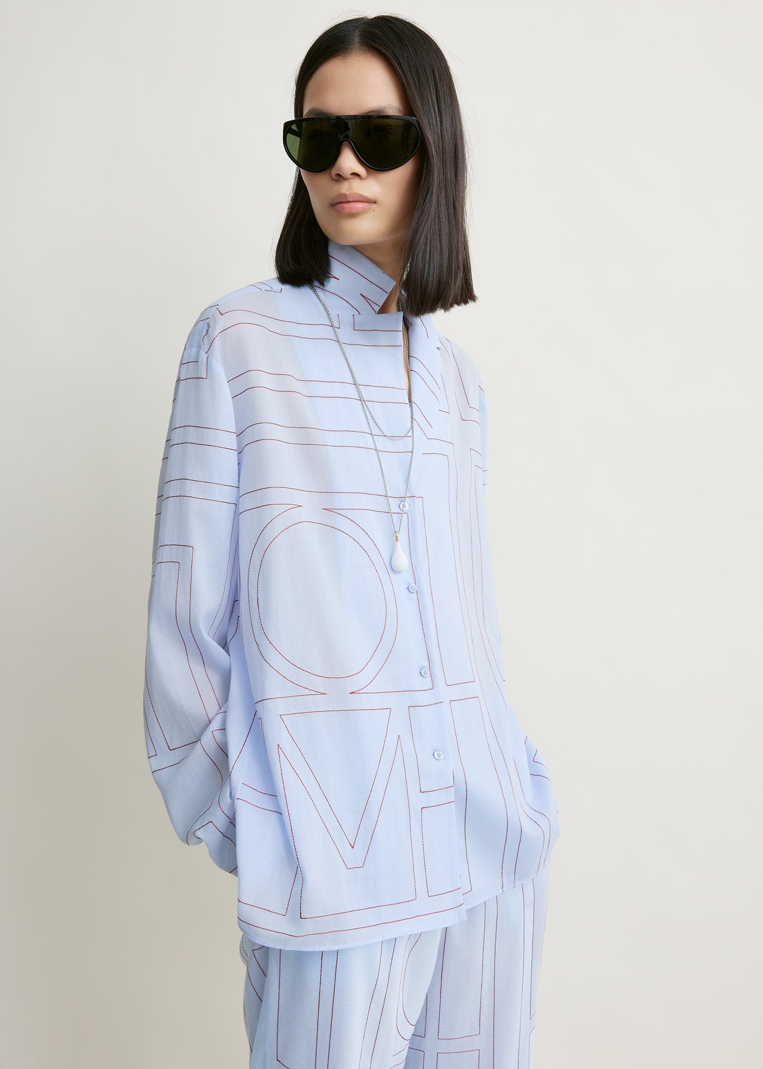 Monogram cotton-blend pj top sky