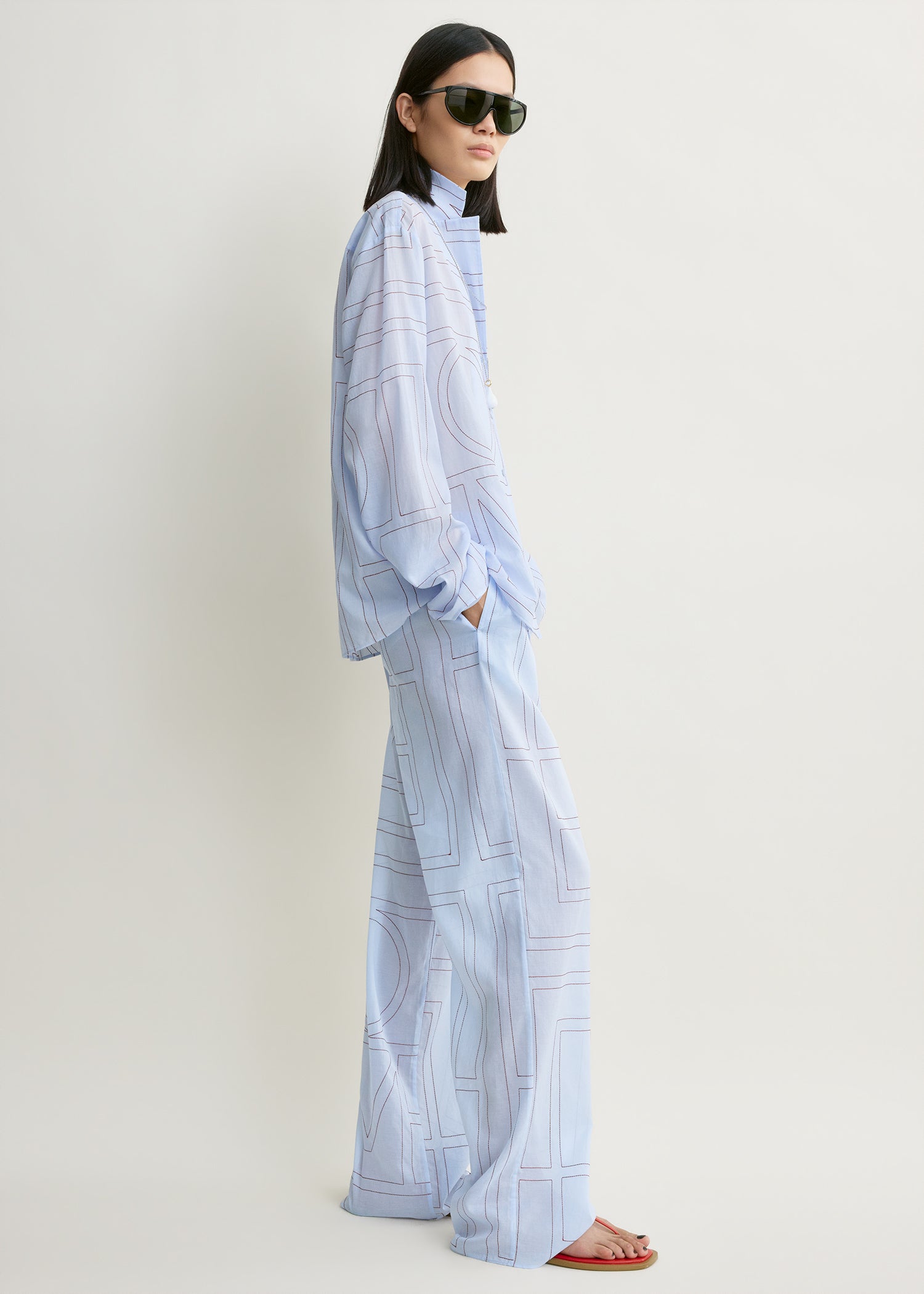 Monogram cotton-blend pj top sky