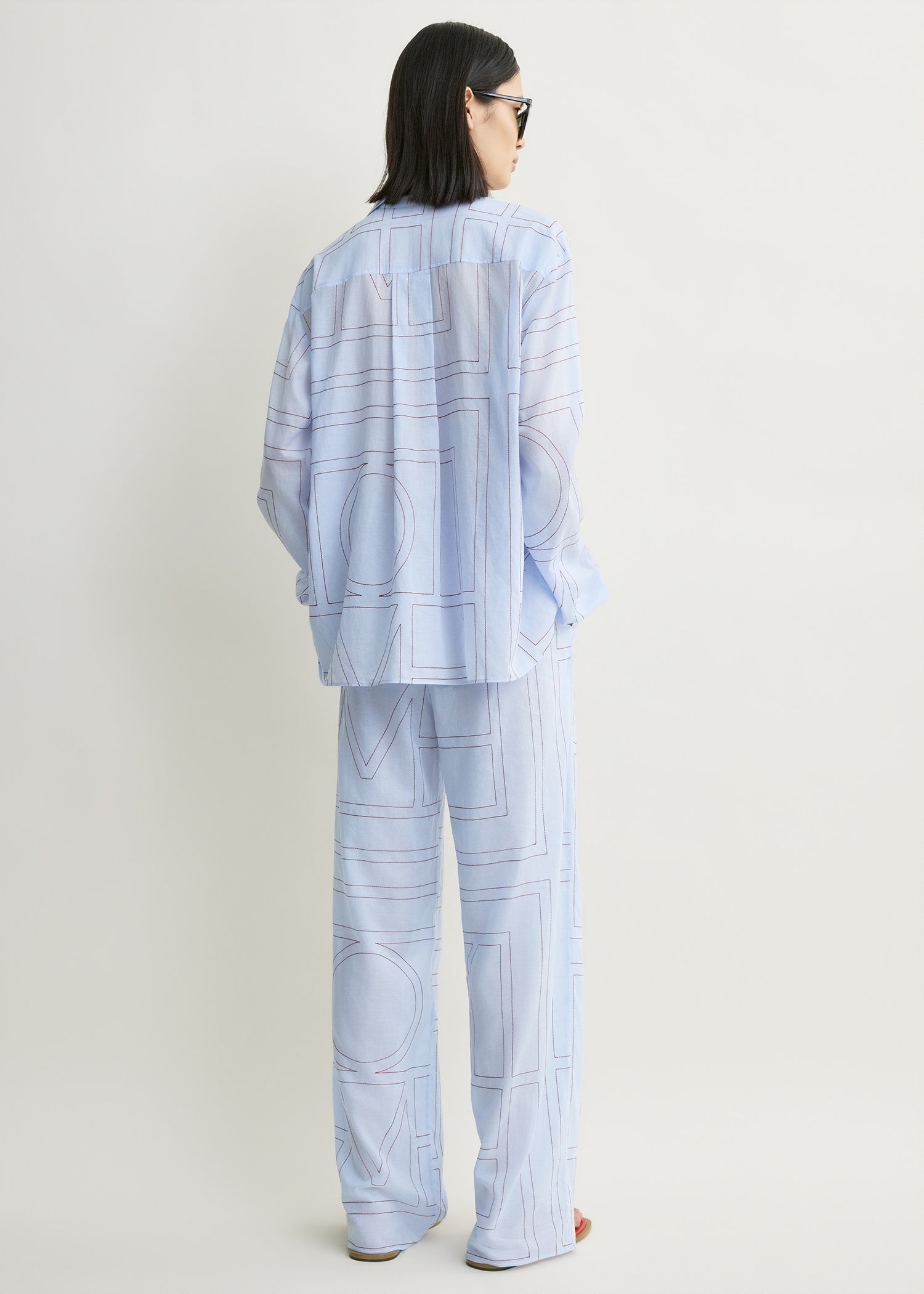 Monogram cotton-blend pj top sky