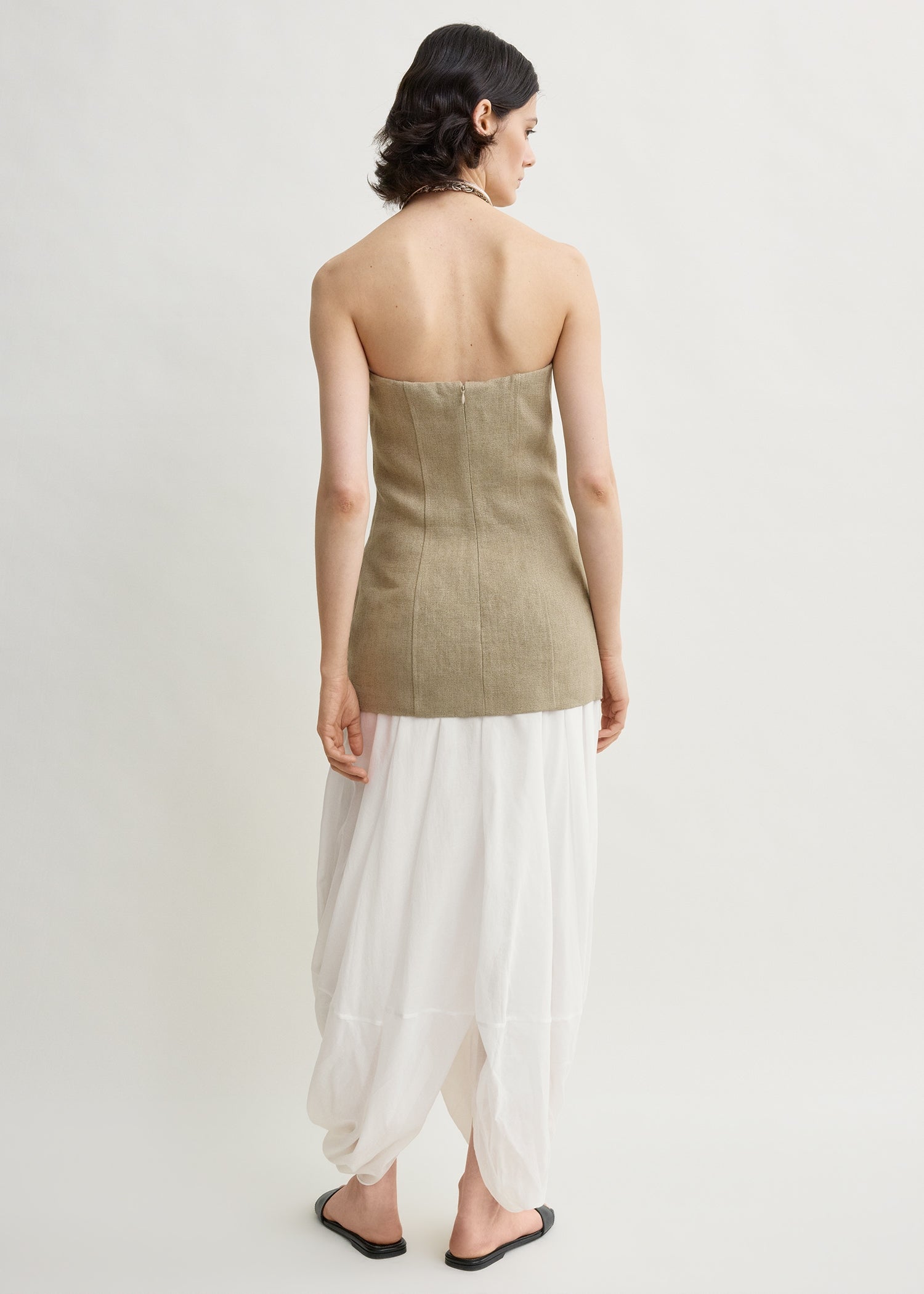 Strapless linen pocket top beige