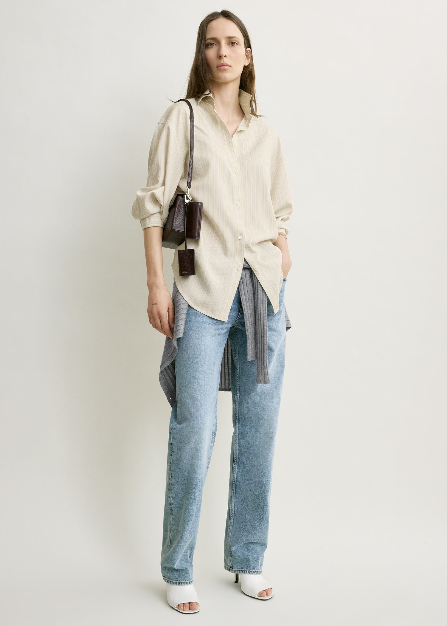 Oversized striped shirt yellow/sky petite