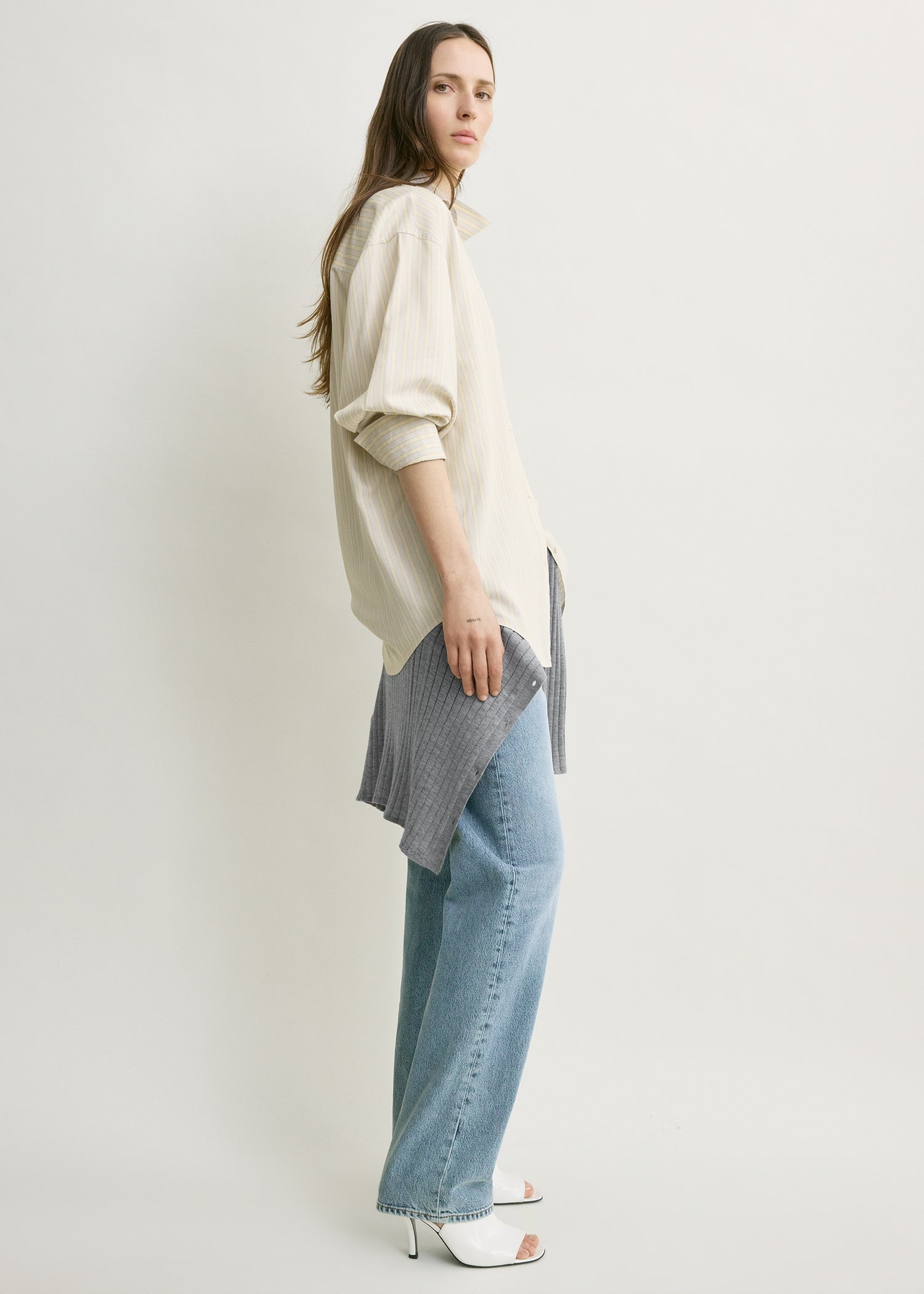 Oversized striped shirt yellow/sky petite