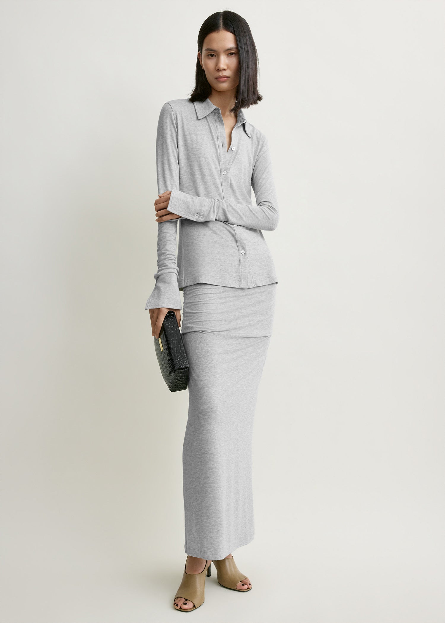 Fitted jersey shirt pale grey mélange