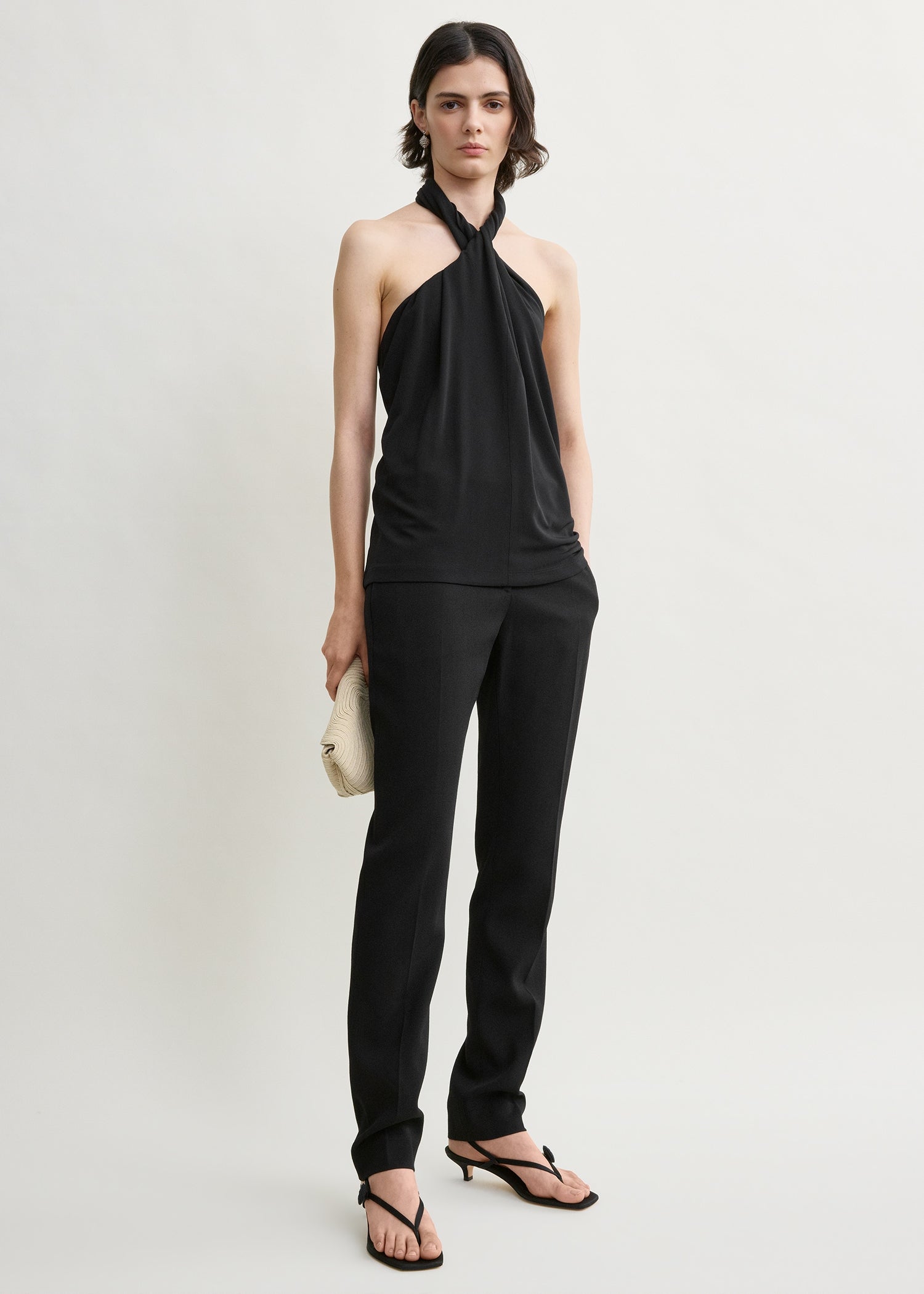 Twisted jersey halter top black