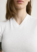 Wide-ribbed v-neck tee optic white