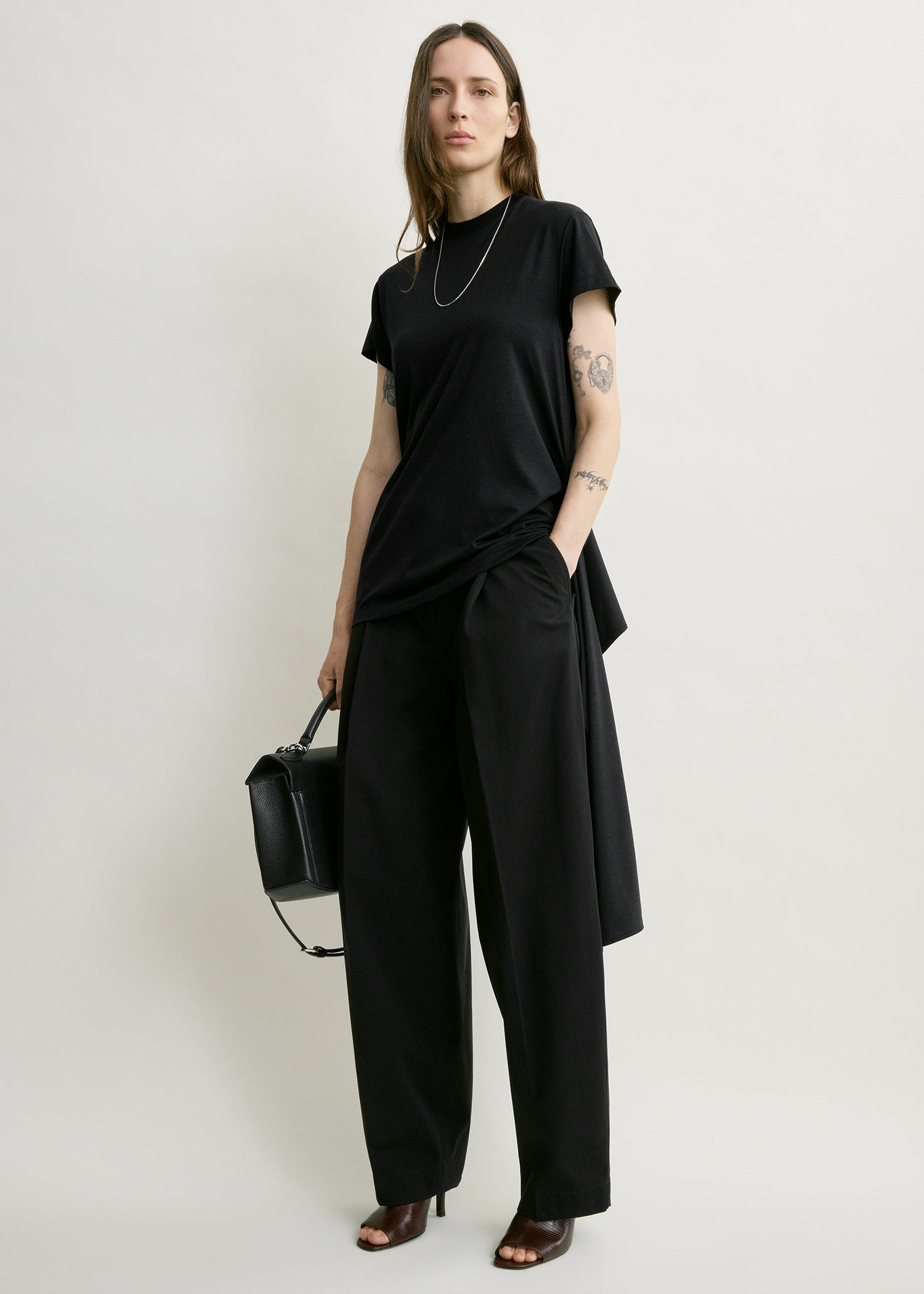Tie-waist jersey top black