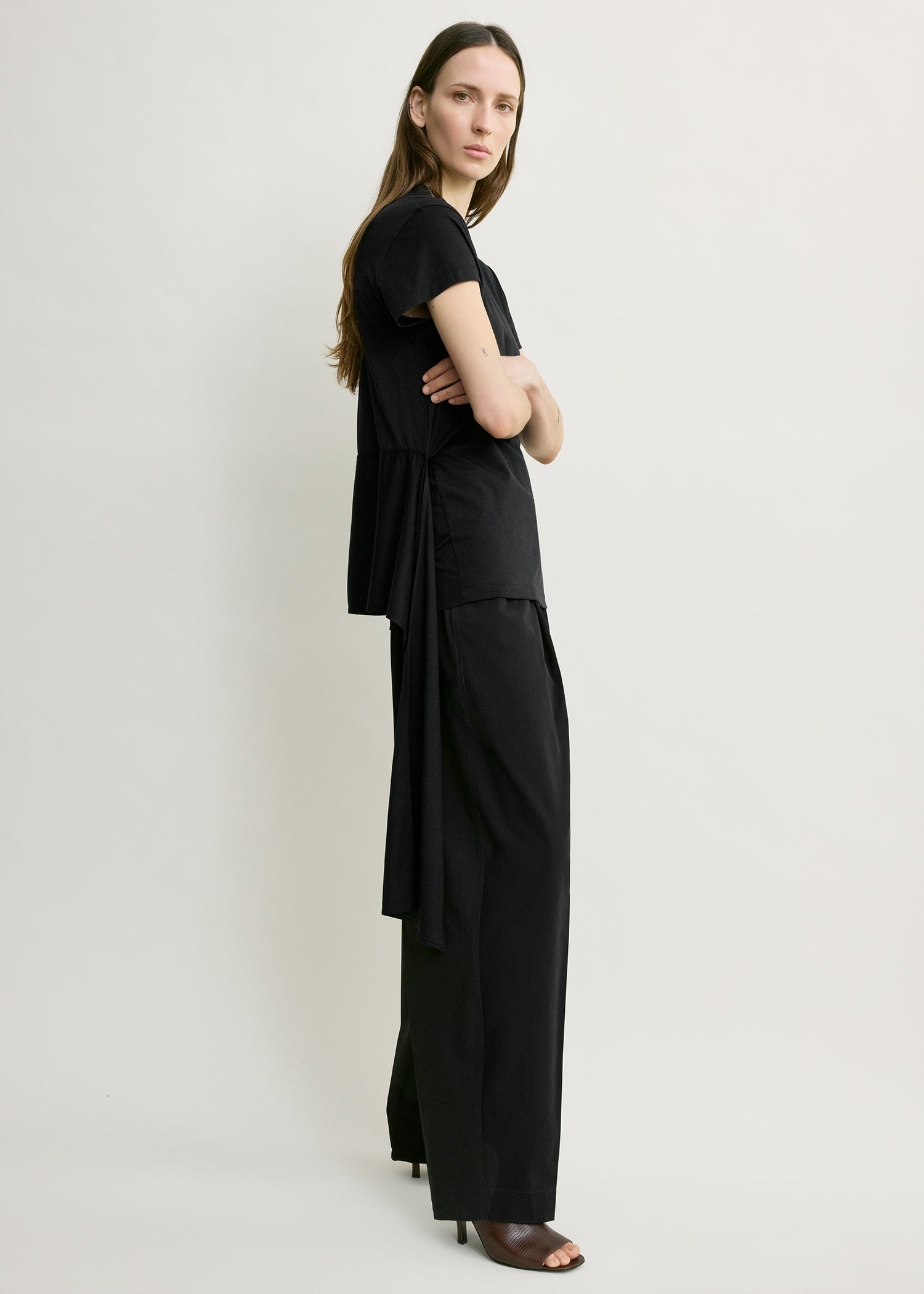 Tie-waist jersey top black