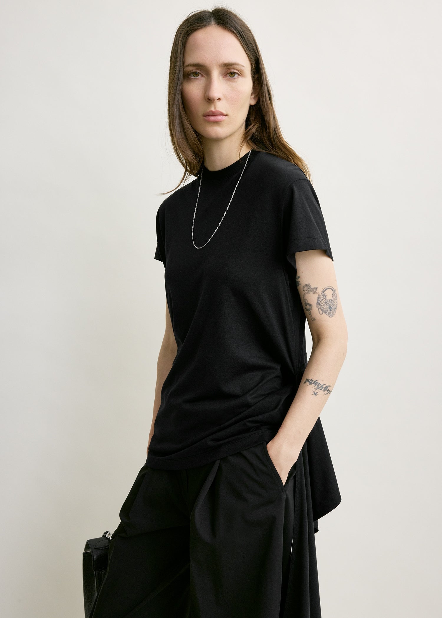 Tie-waist jersey top black