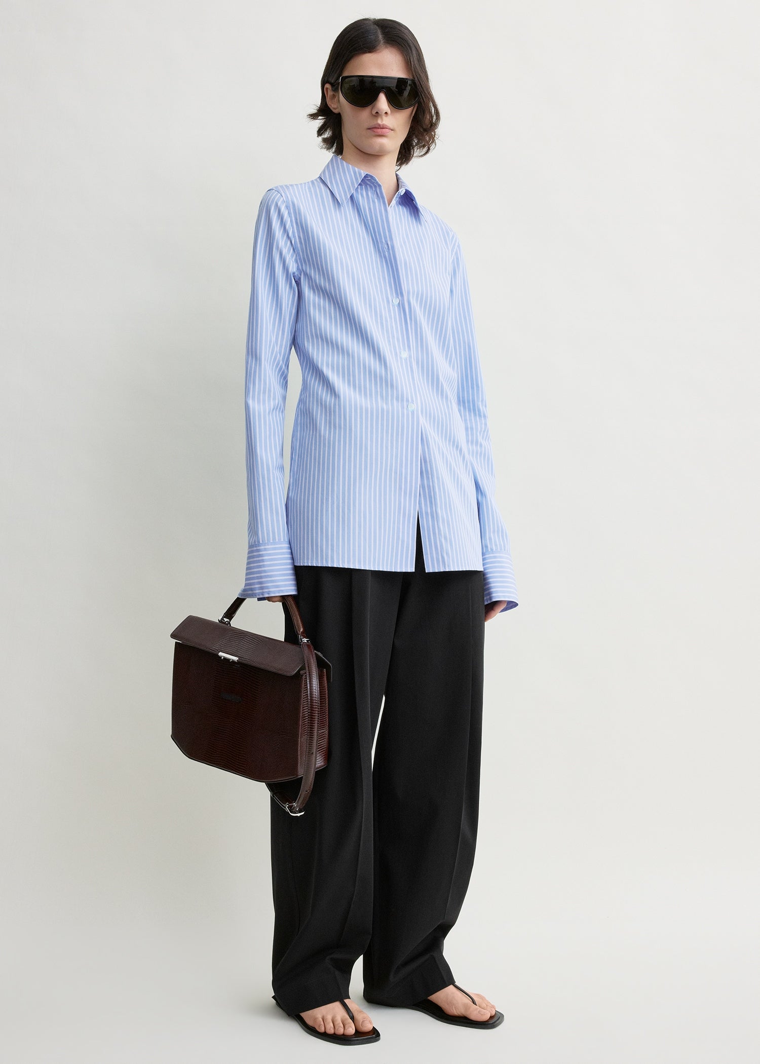 Striped poplin shirt blue/white from Toteme - $460