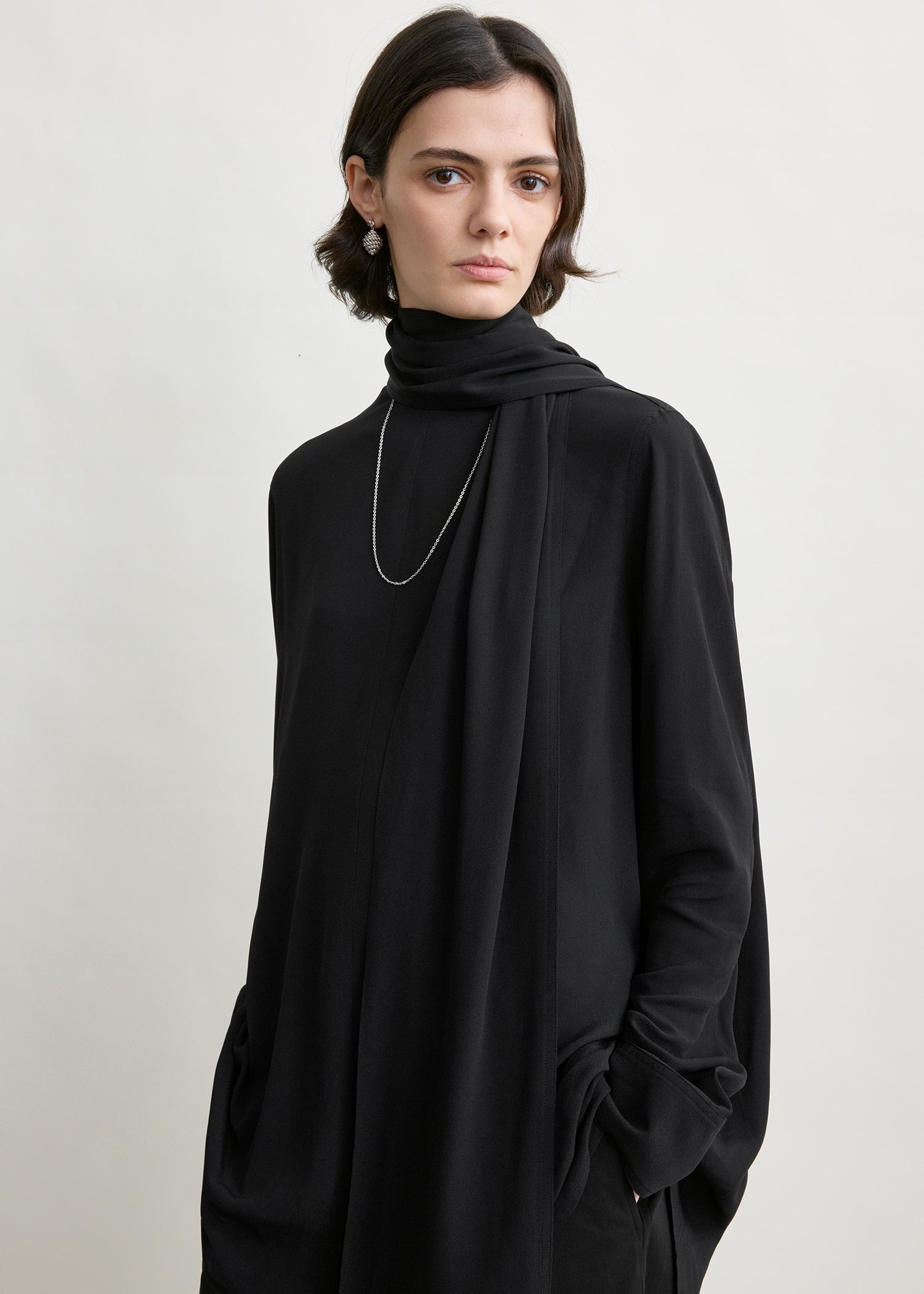 Draped scarf blouse black