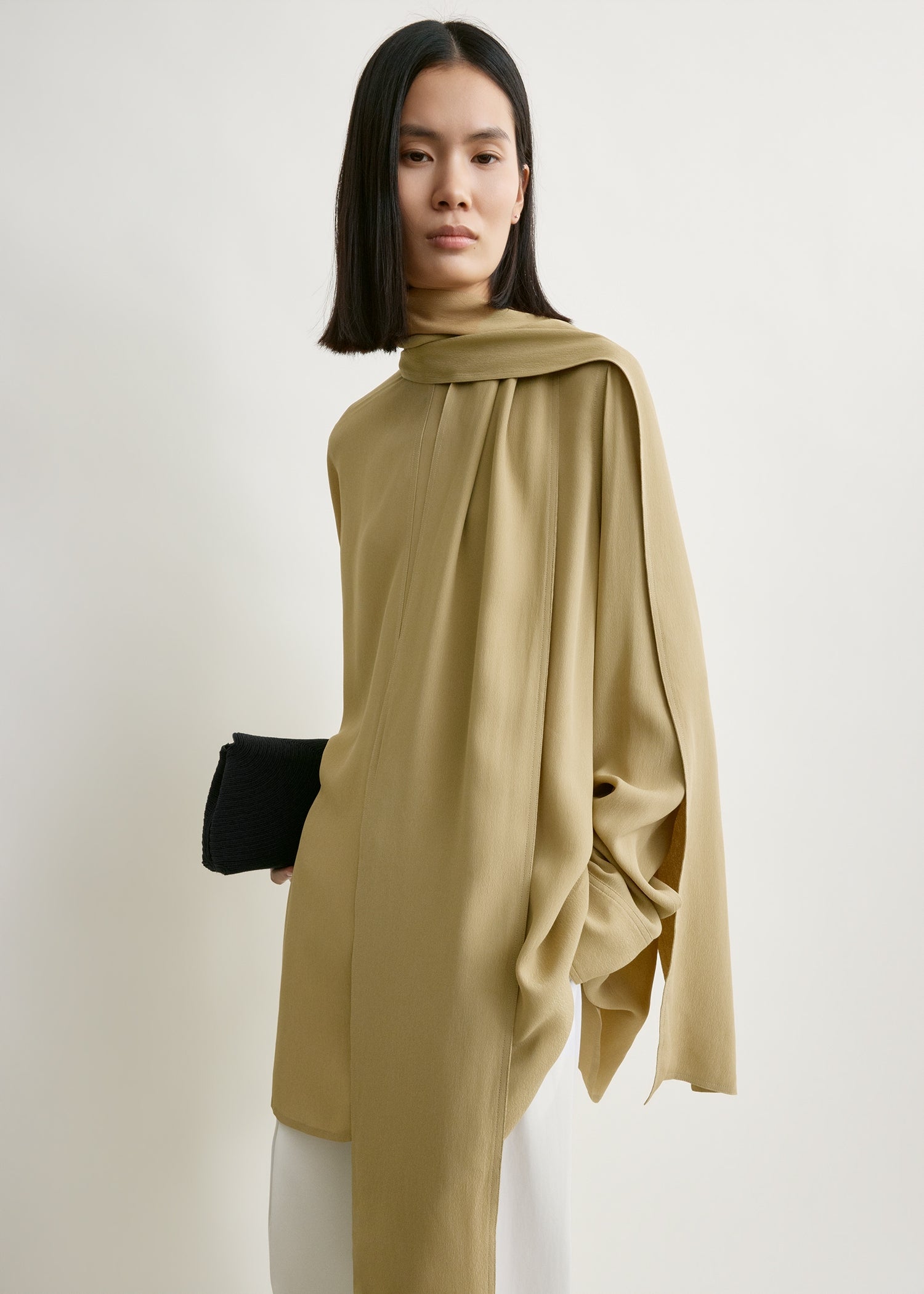 Draped scarf blouse desert