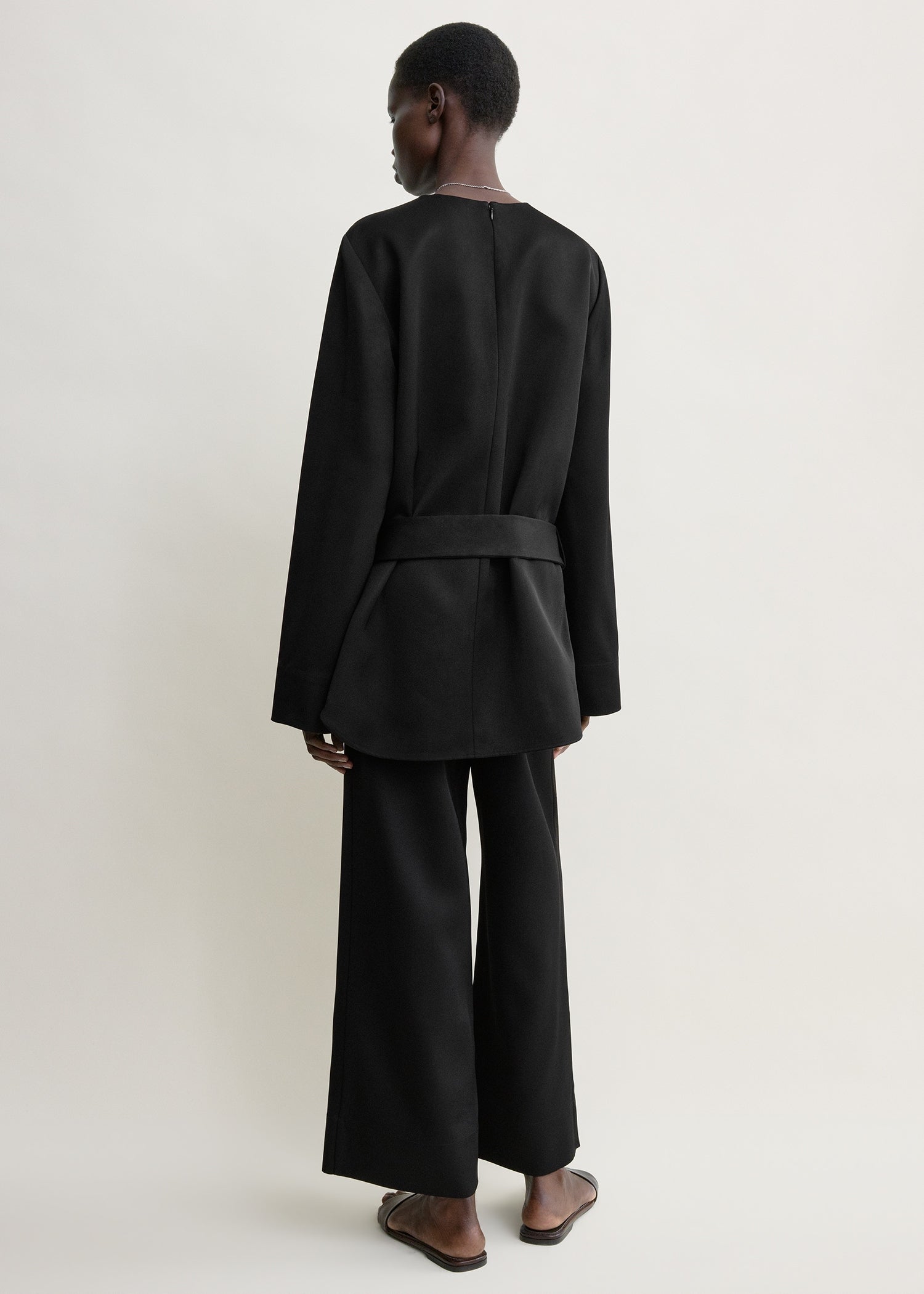 Belted satin tunic black