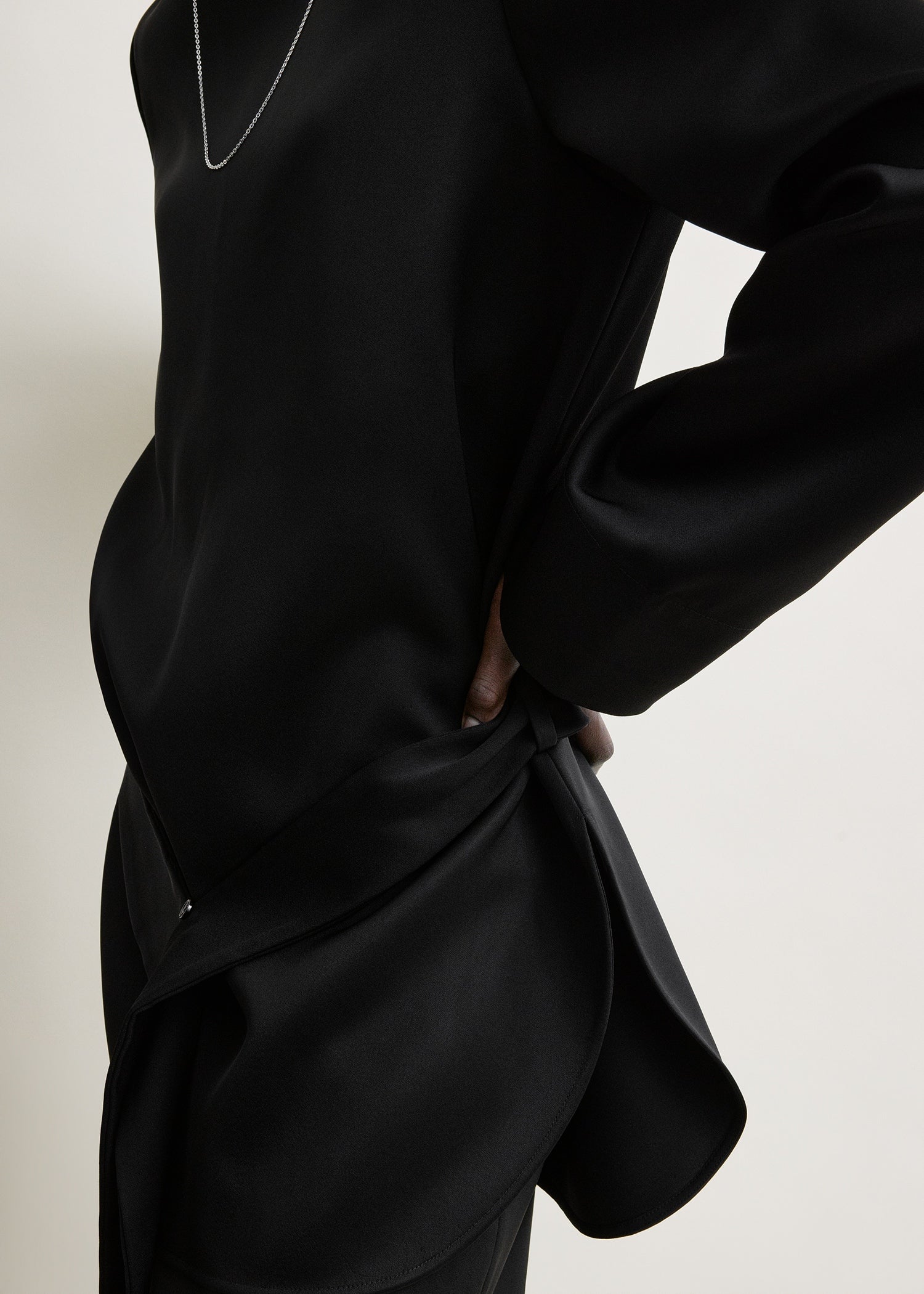 Belted satin tunic black