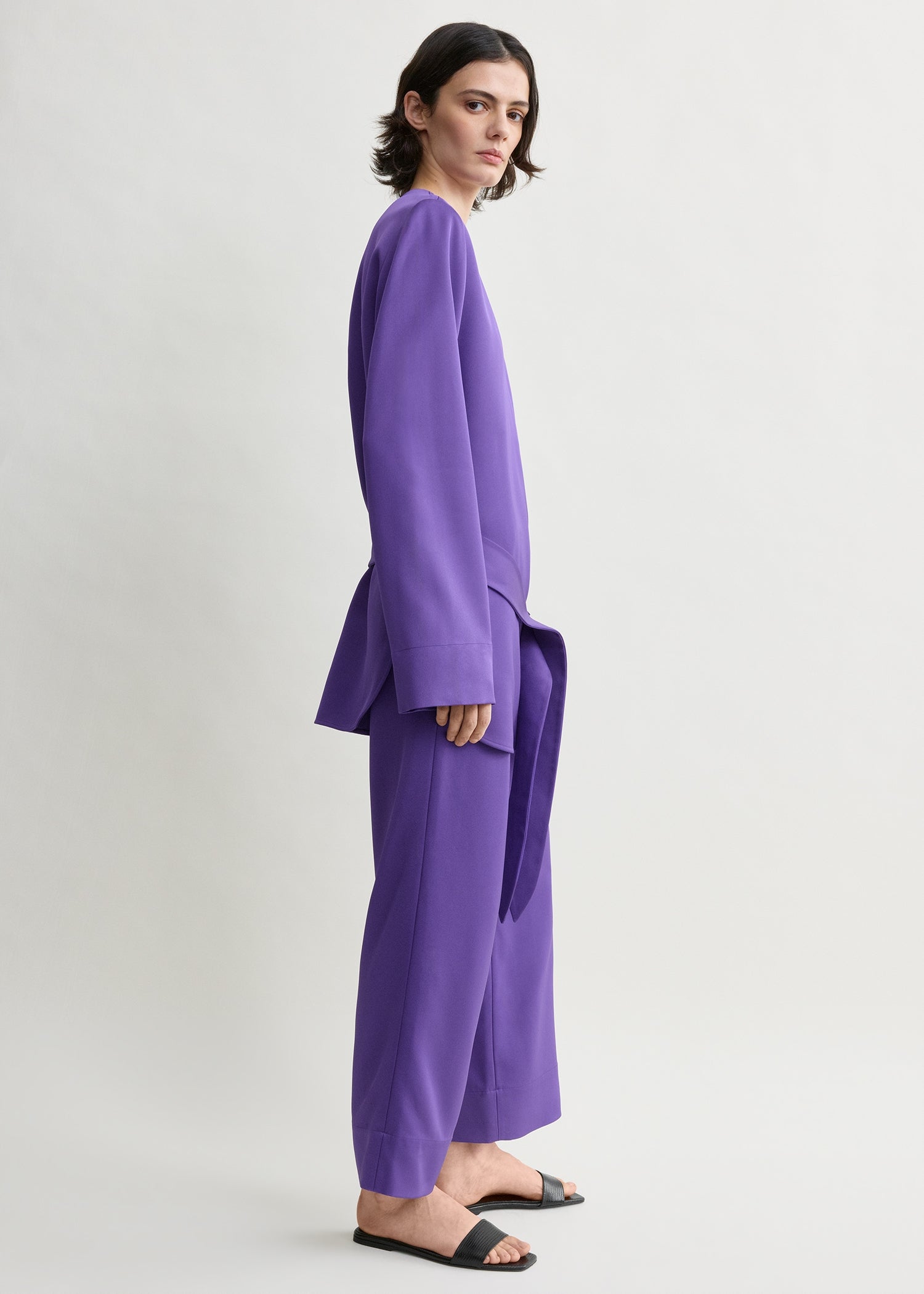 Belted satin tunic violet
