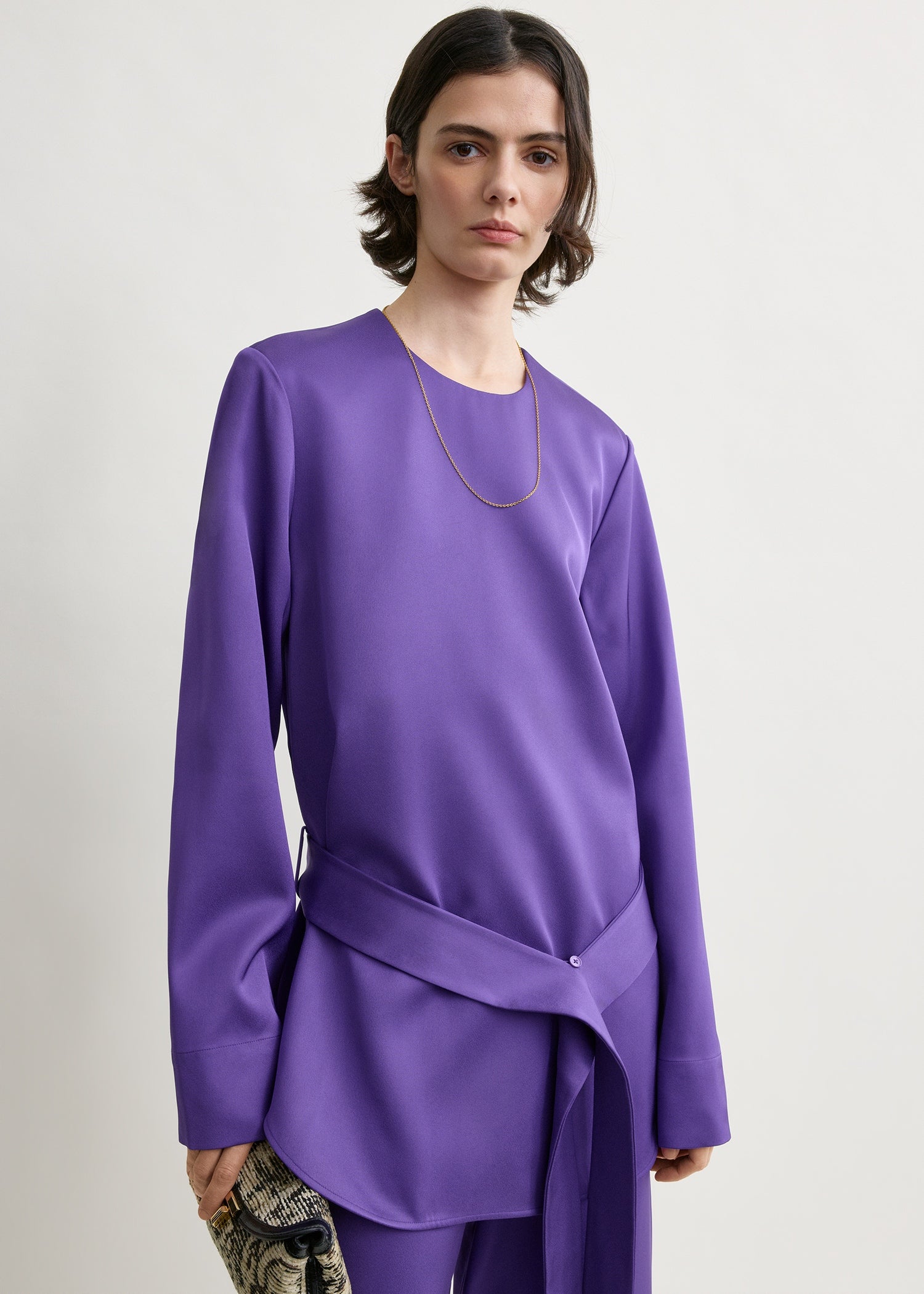 Belted satin tunic violet