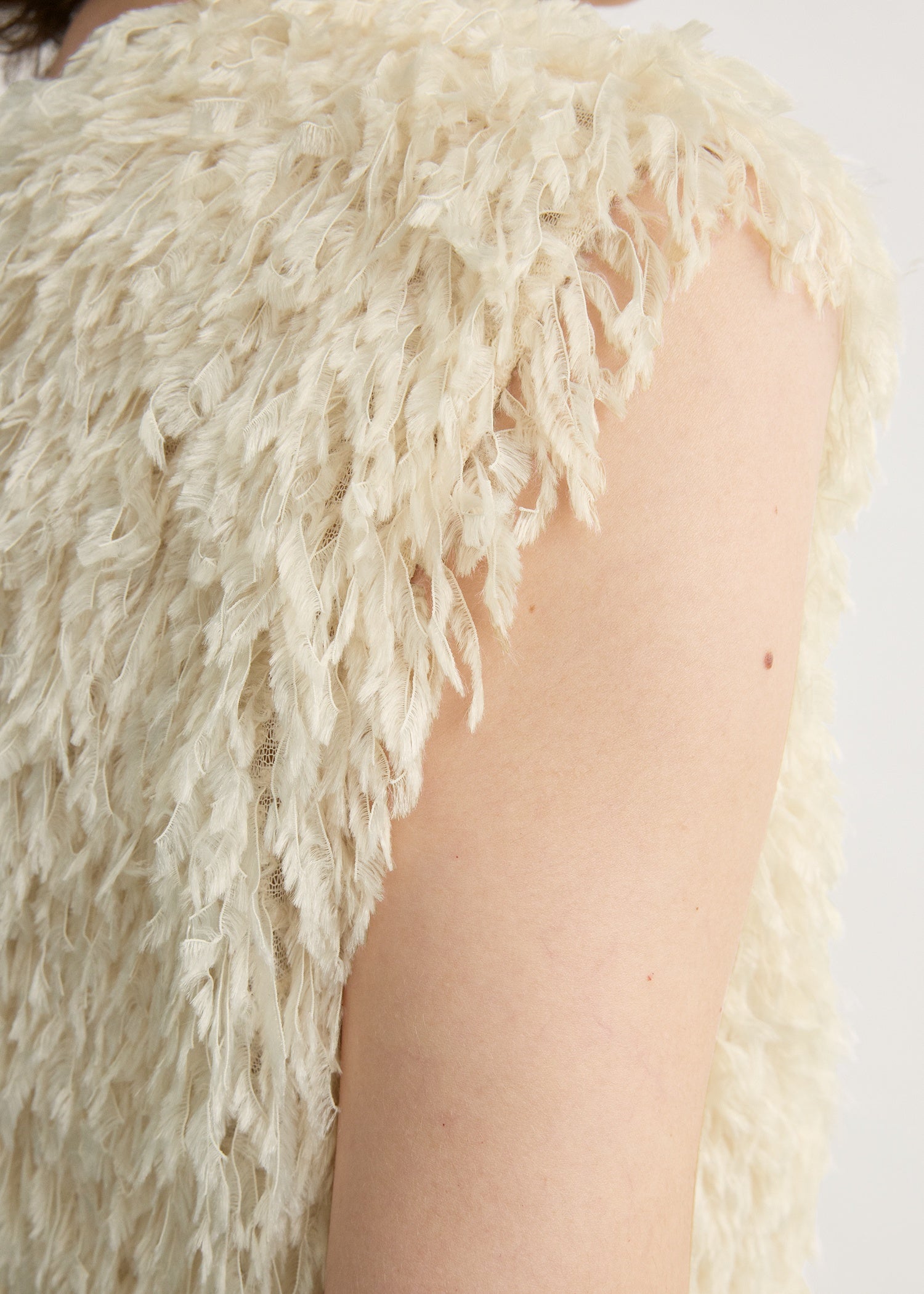 Feathered-jersey top eggshell