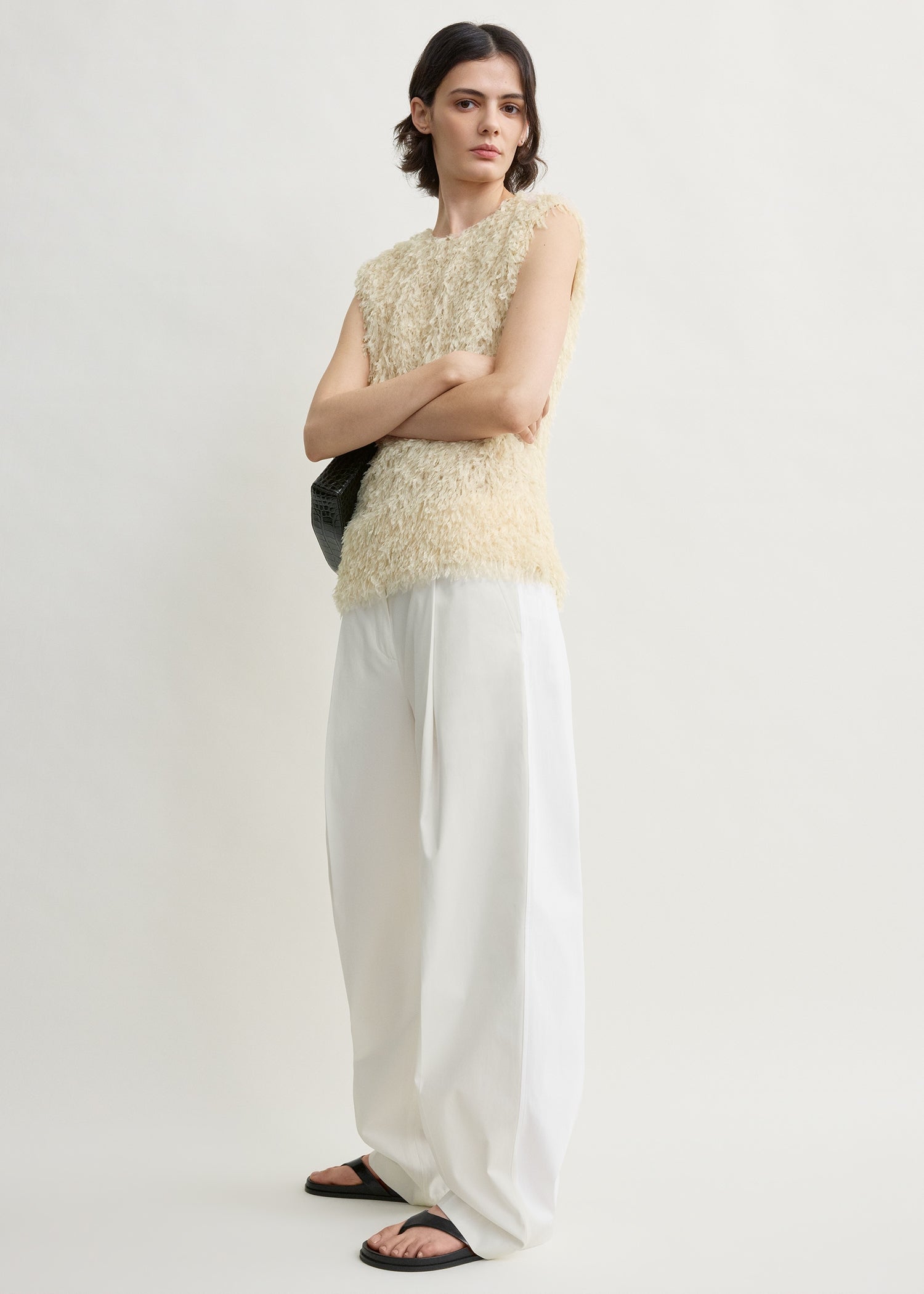 Feathered-jersey top eggshell