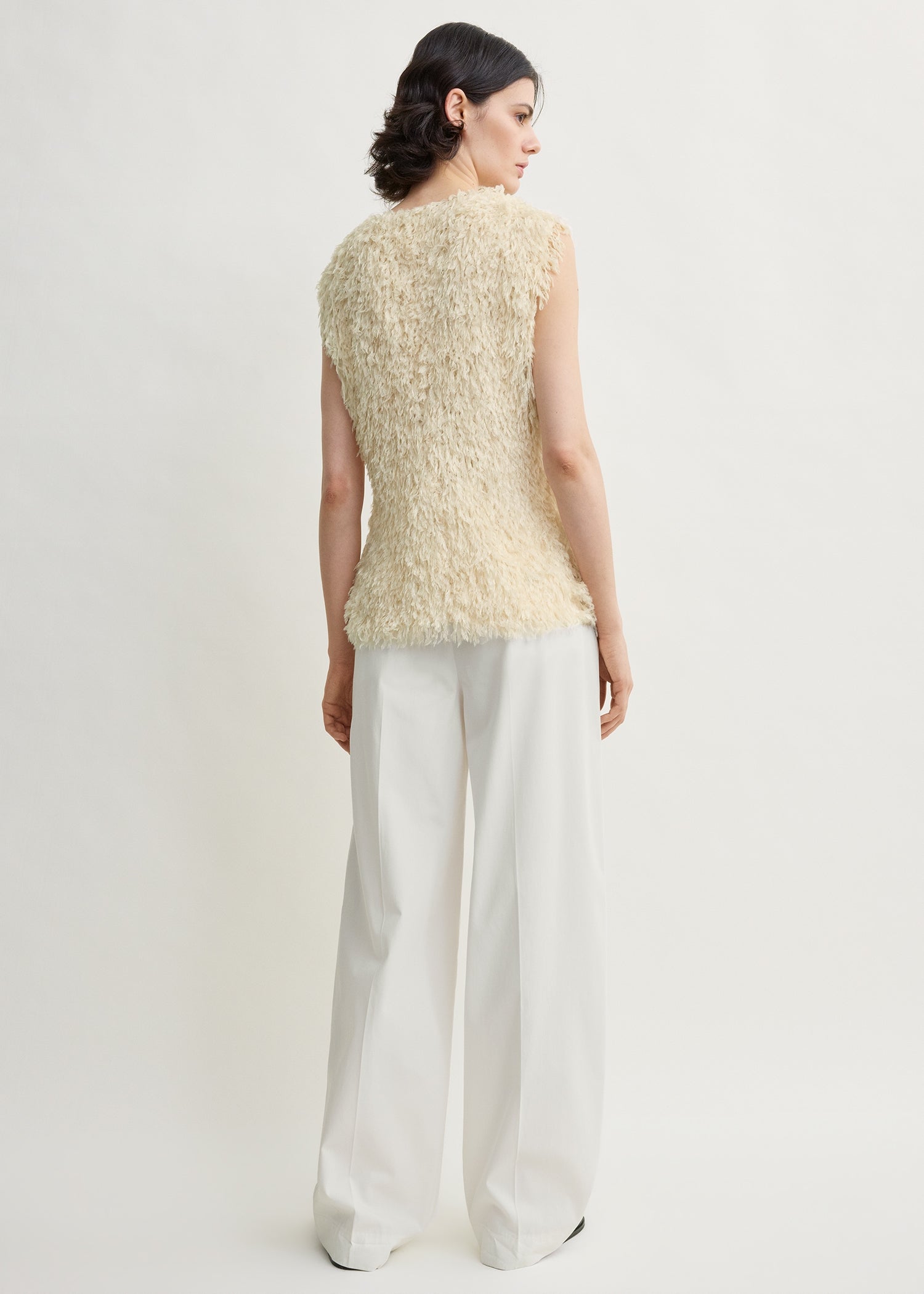 Feathered-jersey top eggshell