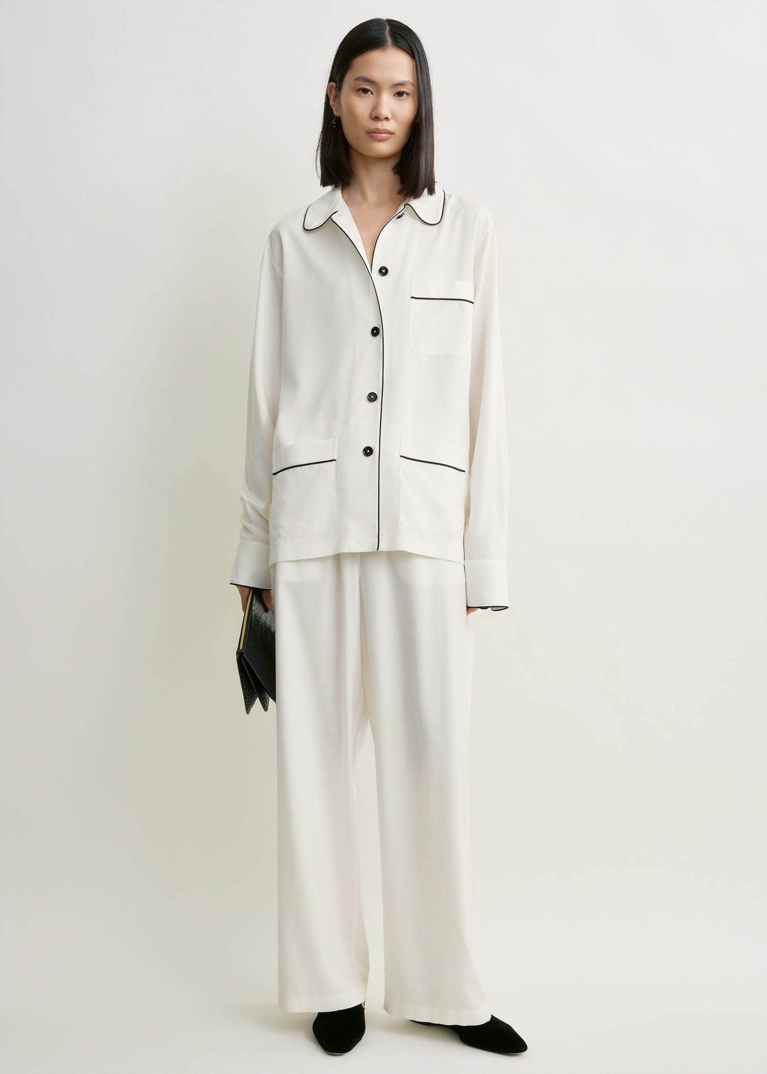 Piped pj top off-white