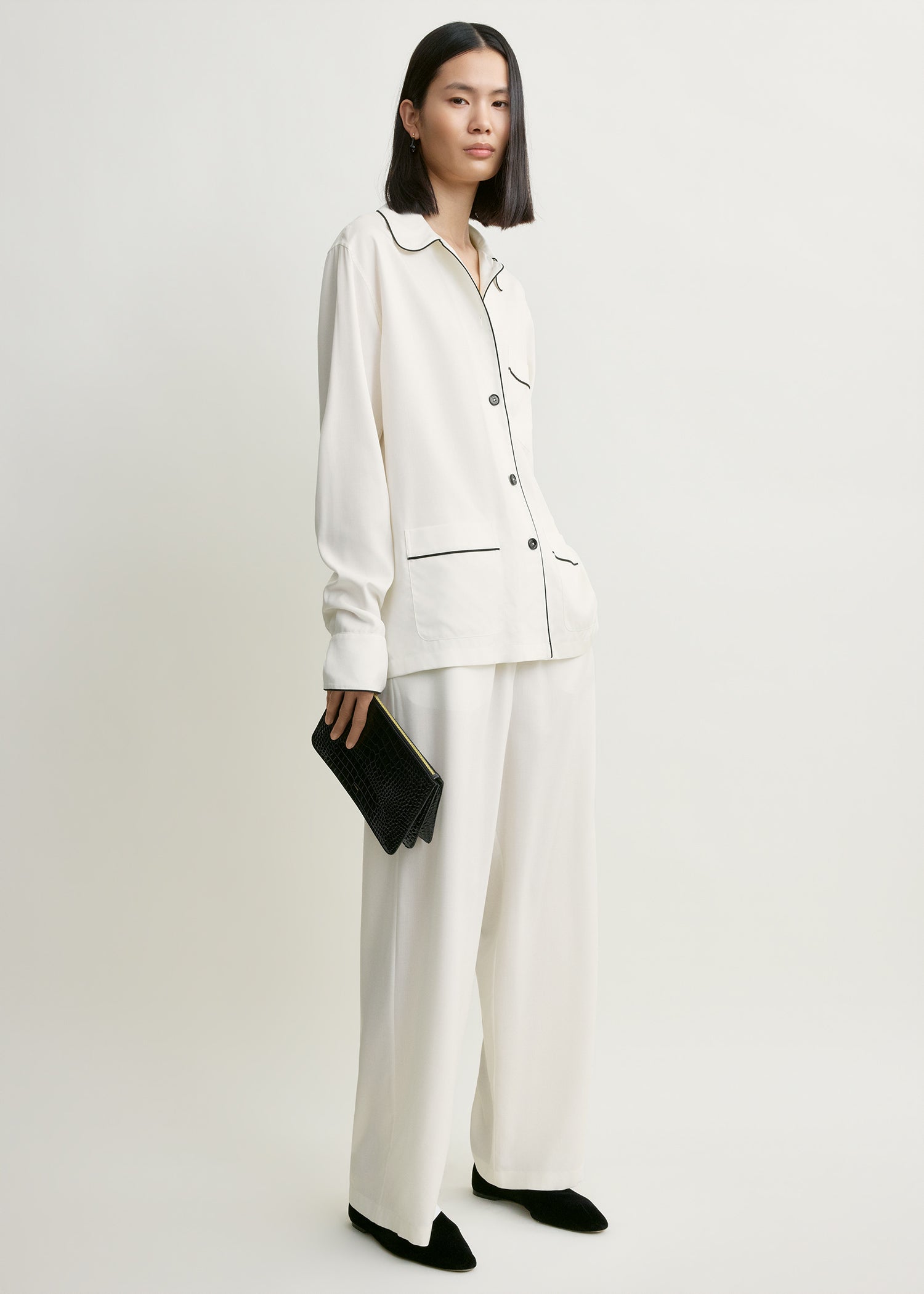 Piped pj top off-white