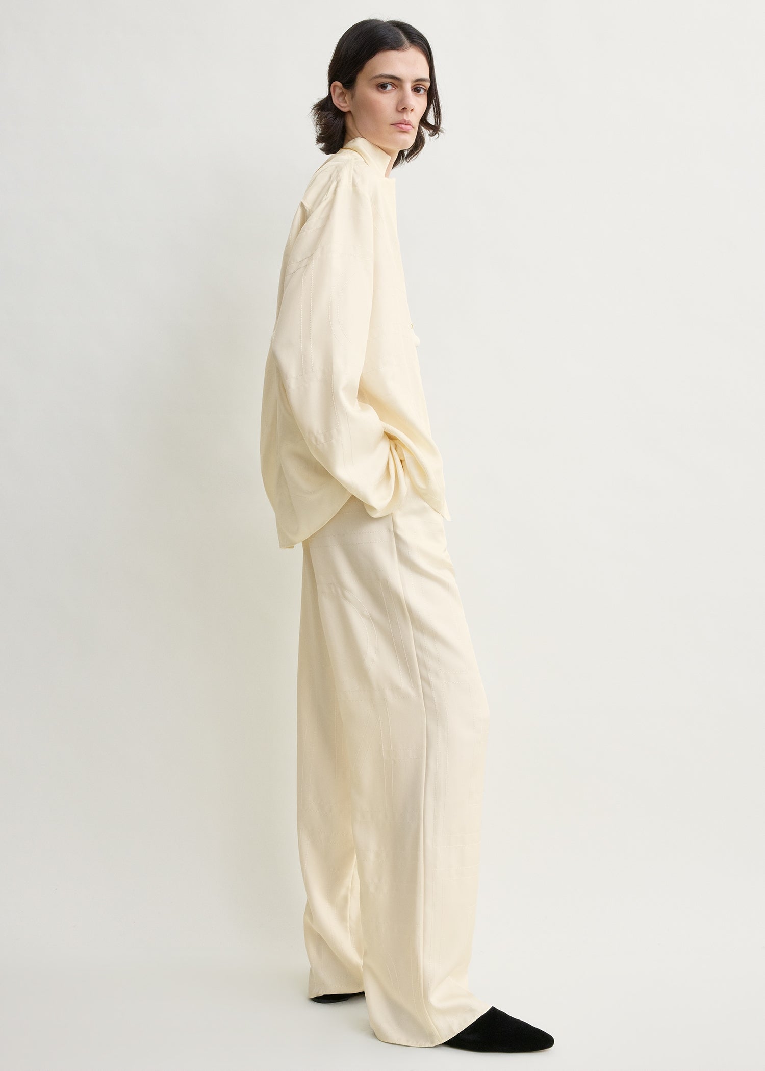 Monogram silk pj top cream