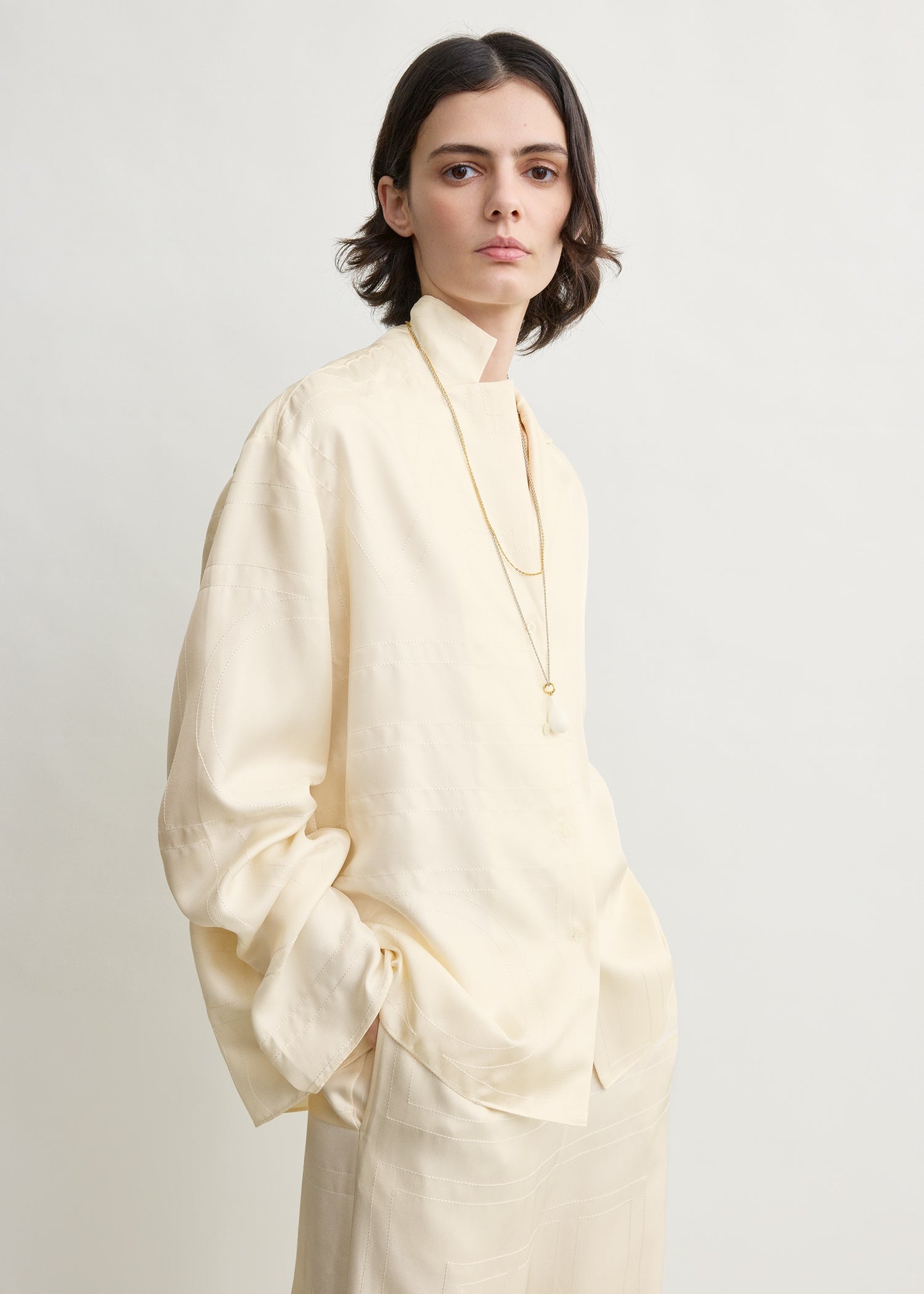 Monogram silk pj top cream