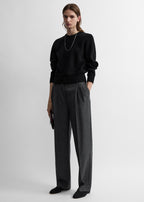Herringbone double-pleat trousers grey melange petite
