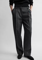 Herringbone double-pleat trousers grey melange petite