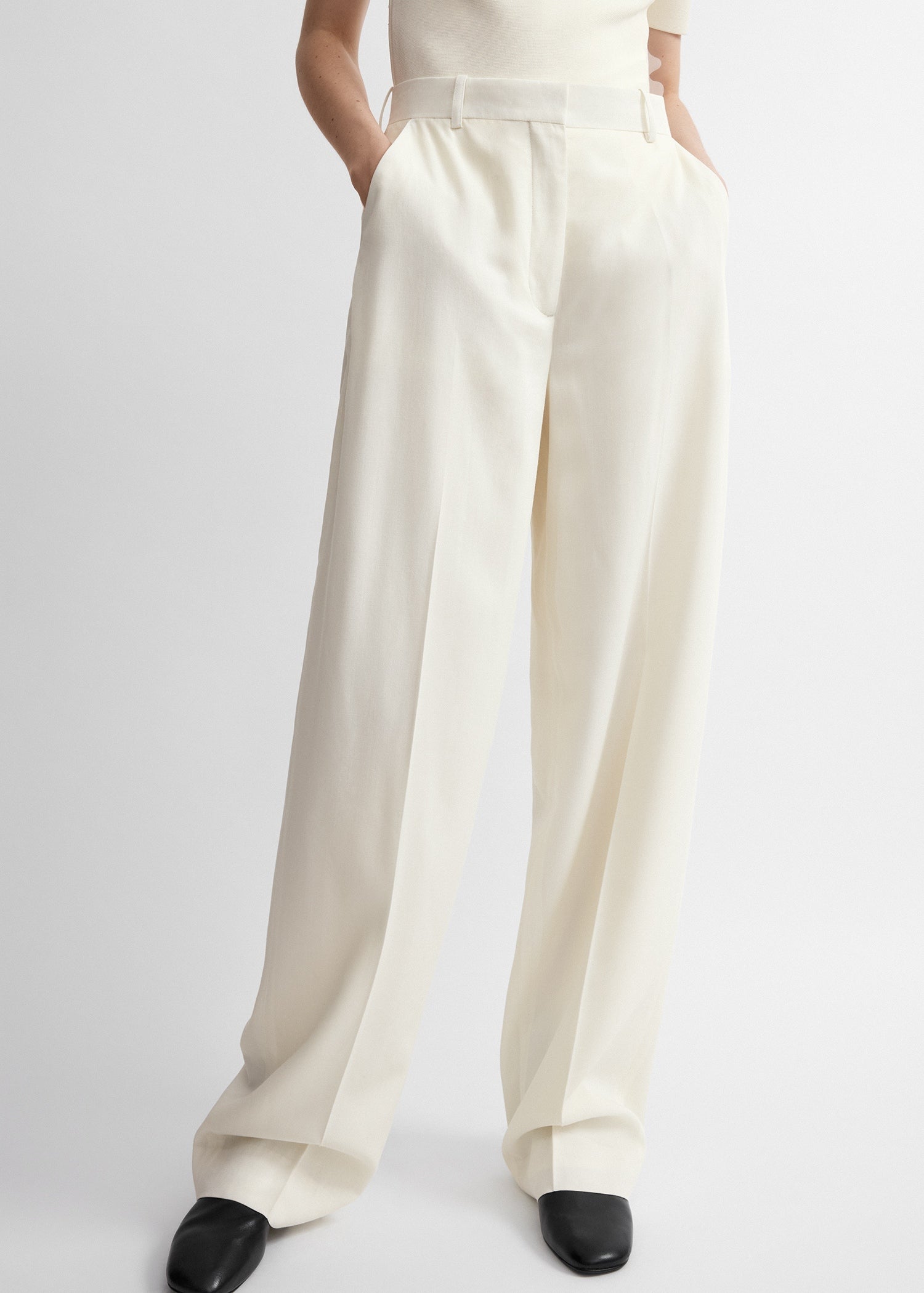 High-waist trousers ecru petite