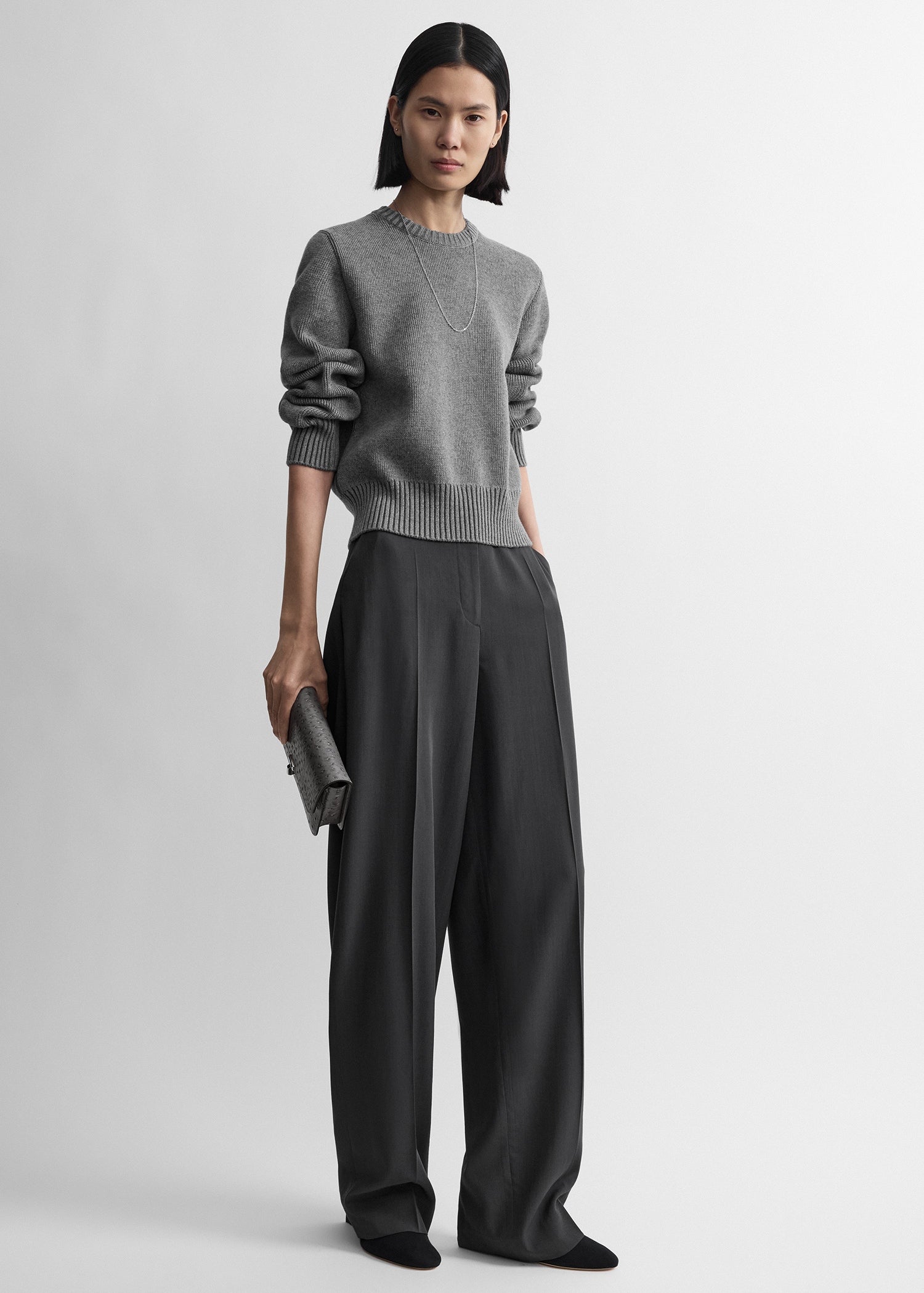 High-waist trousers washed black petite