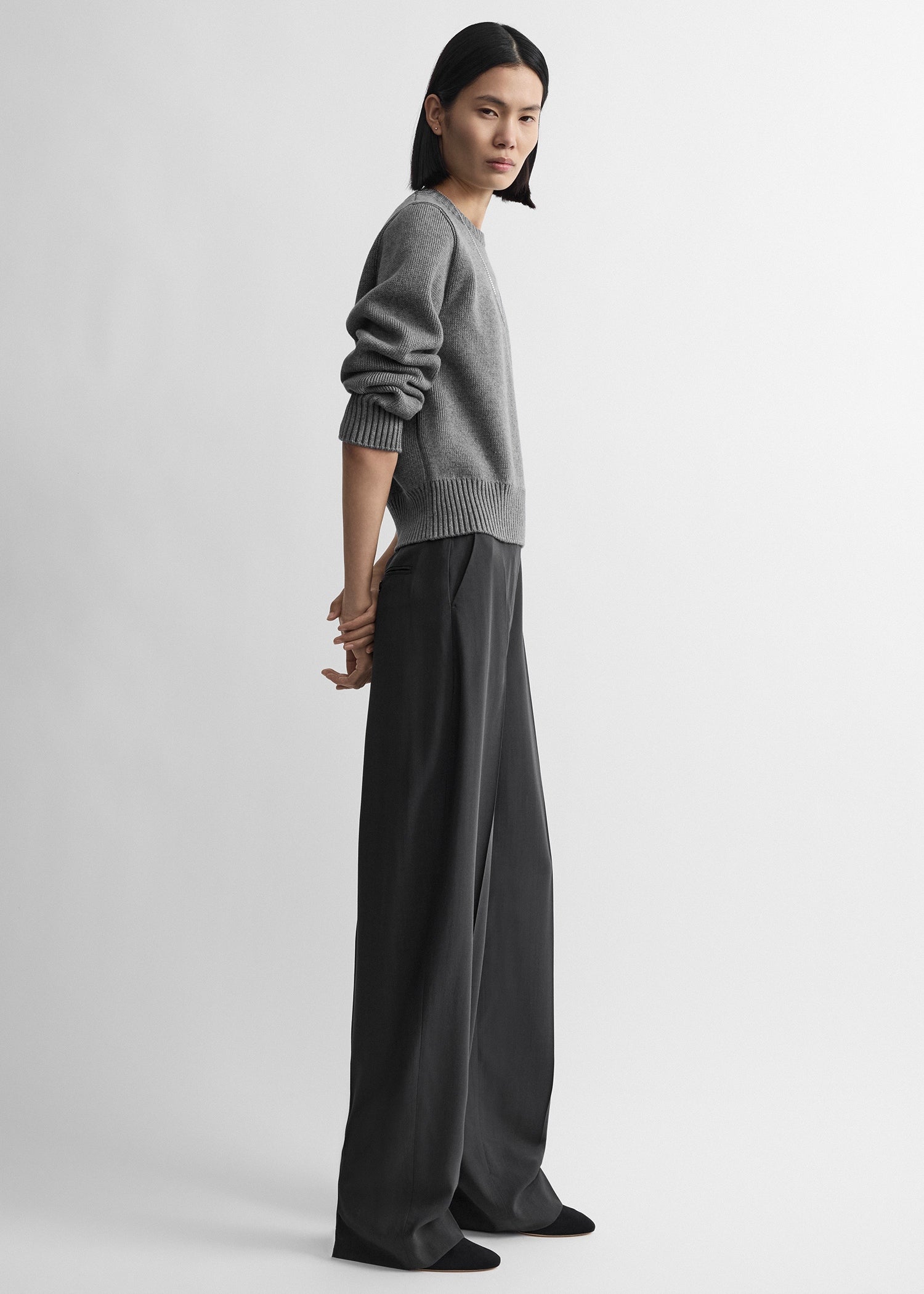 High-waist trousers washed black petite