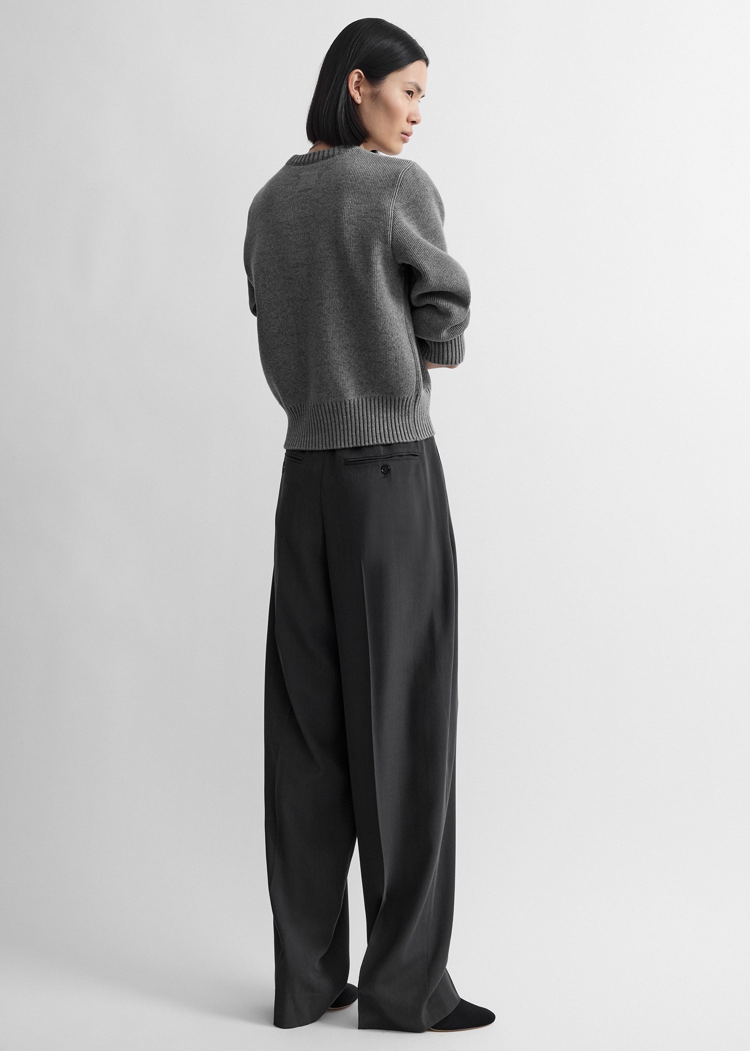 High-waist trousers washed black petite