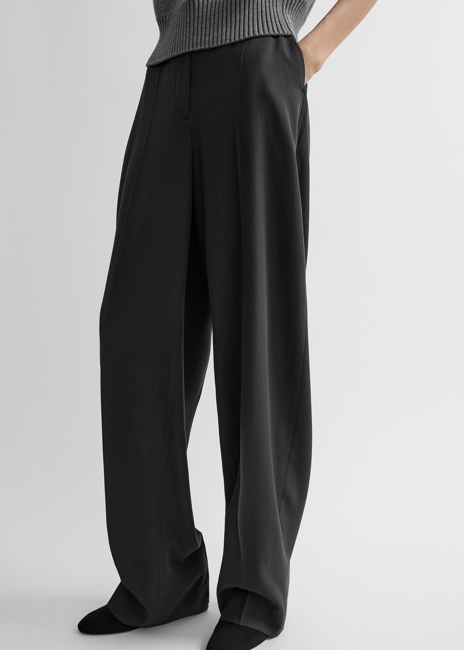 High-waist trousers washed black petite
