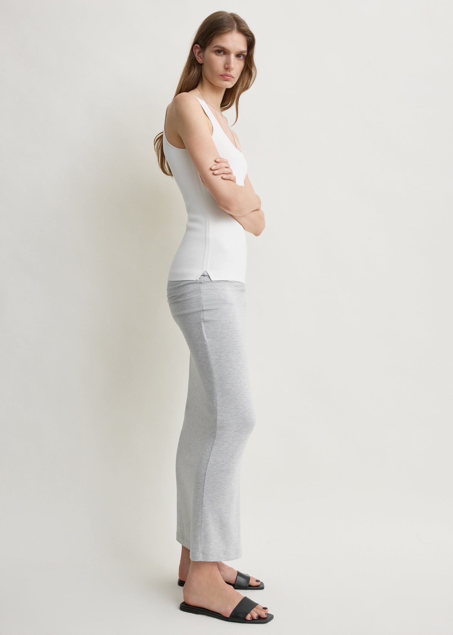 Draped jersey skirt pale grey mélange