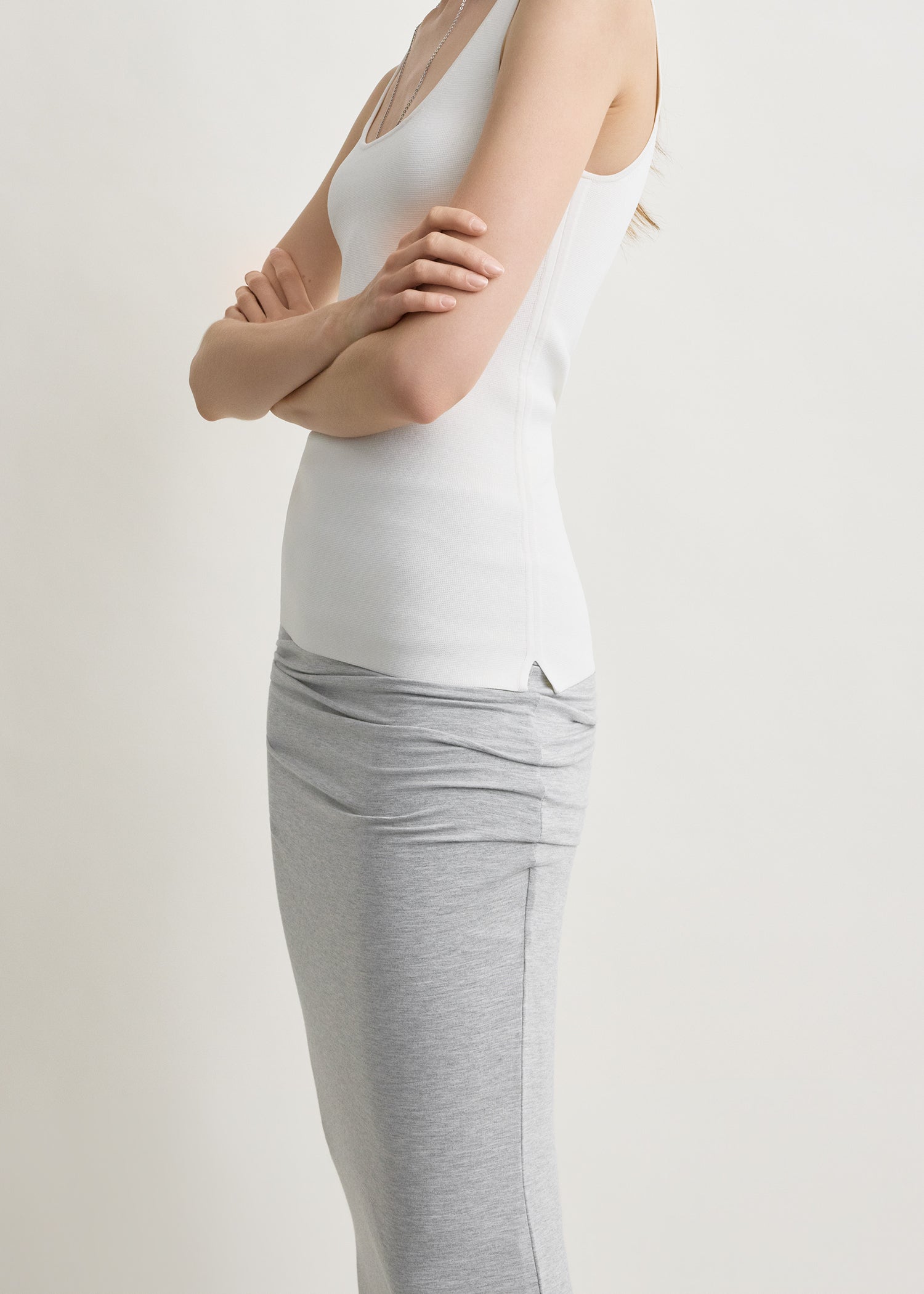 Draped jersey skirt pale grey mélange