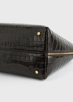 Croco-embossed day tote dark chocolate